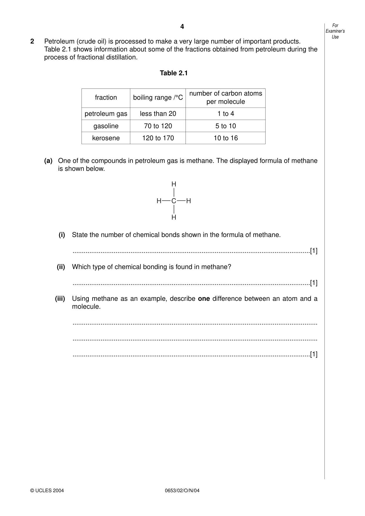 Cambridge IGCSE Science - Combined 0653 2004 Oct/Nov Paper 2 · Variant 1 question paper, page 4 of 20