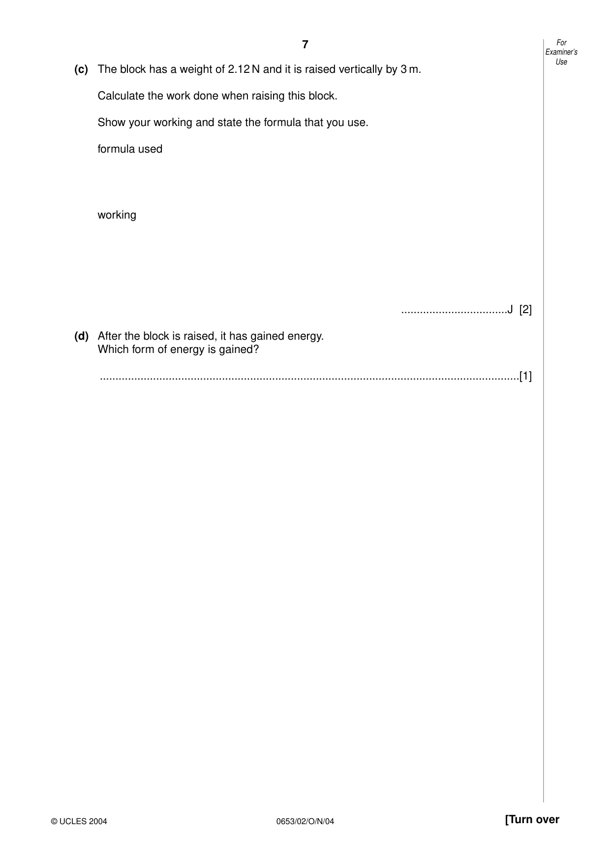 Cambridge IGCSE Science - Combined 0653 2004 Oct/Nov Paper 2 · Variant 1 question paper, page 7 of 20