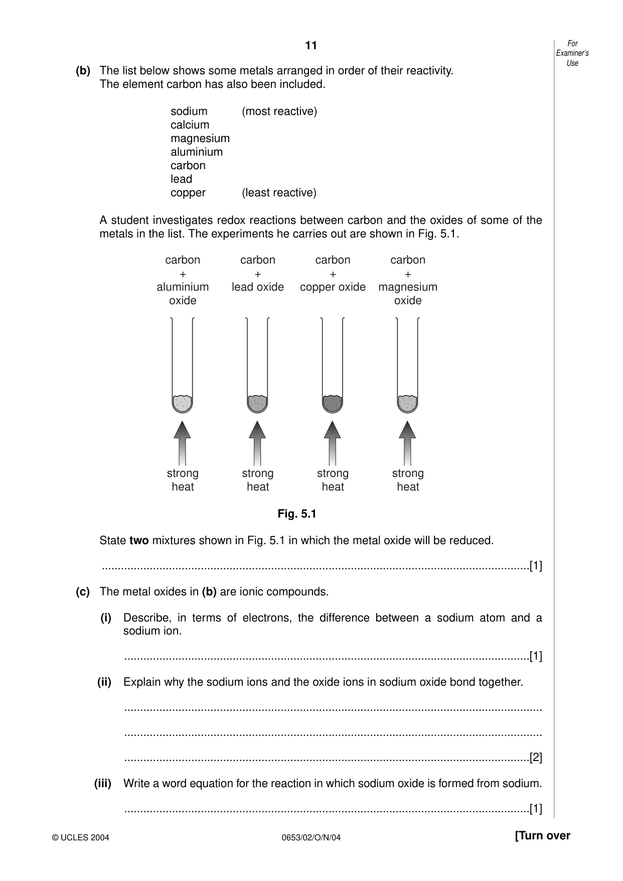 Cambridge IGCSE Science - Combined 0653 2004 Oct/Nov Paper 2 · Variant 1 question paper, page 11 of 20