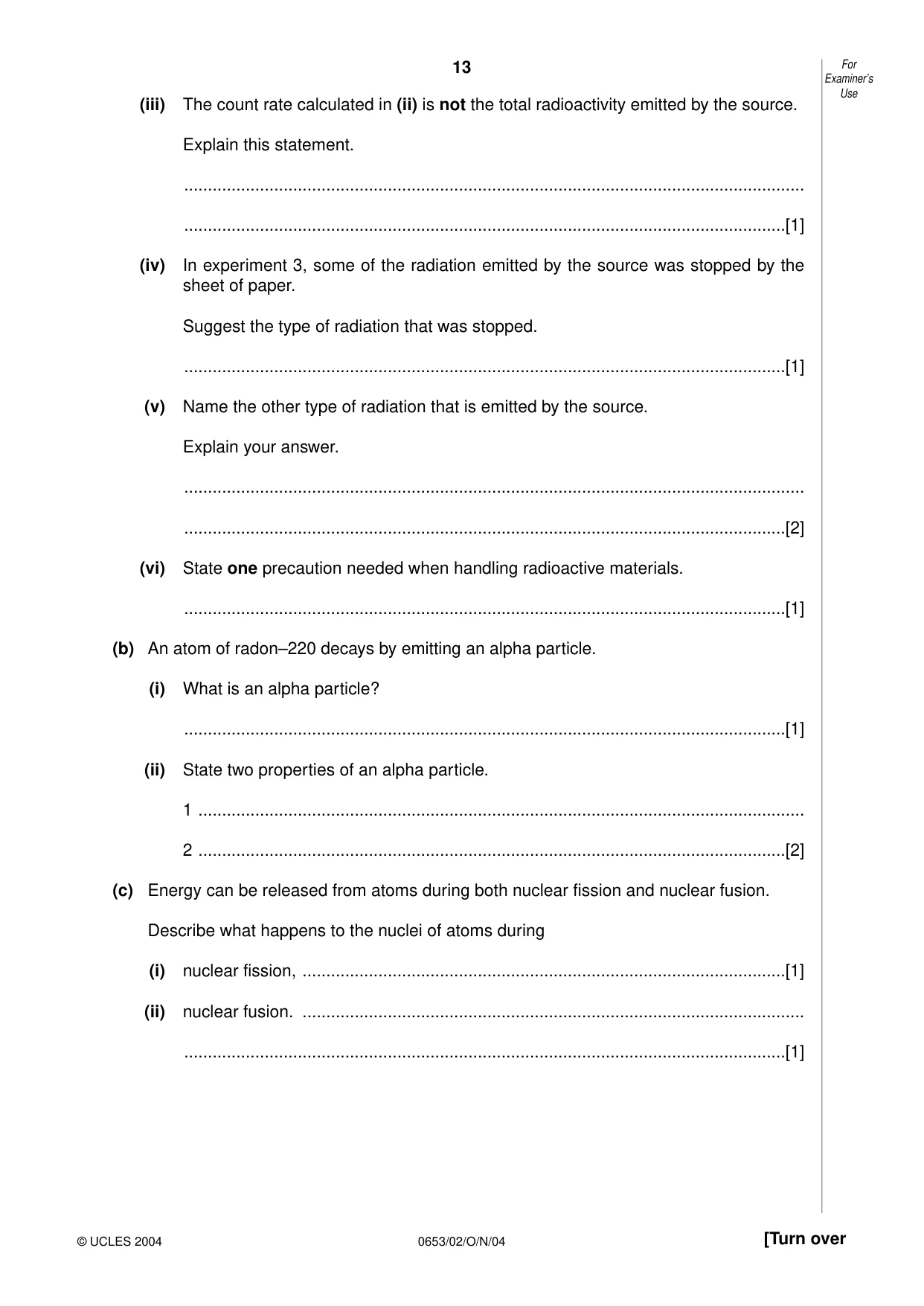 Cambridge IGCSE Science - Combined 0653 2004 Oct/Nov Paper 2 · Variant 1 question paper, page 13 of 20