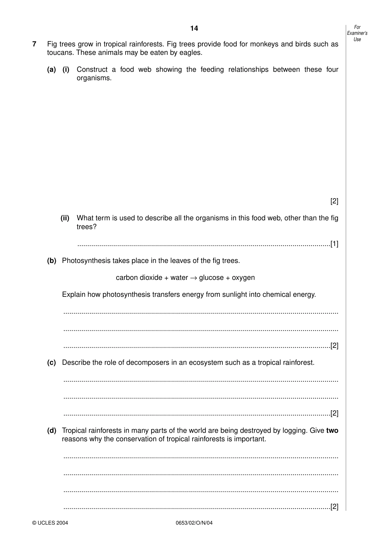Cambridge IGCSE Science - Combined 0653 2004 Oct/Nov Paper 2 · Variant 1 question paper, page 14 of 20
