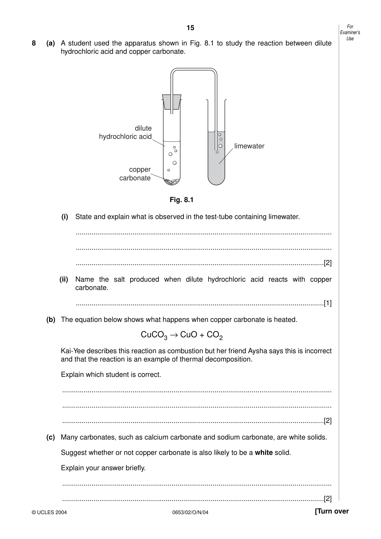 Cambridge IGCSE Science - Combined 0653 2004 Oct/Nov Paper 2 · Variant 1 question paper, page 15 of 20