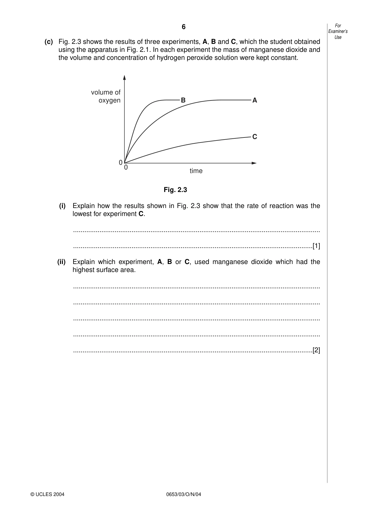 Cambridge IGCSE Science - Combined 0653 2004 Oct/Nov Paper 3 · Variant 1 question paper, page 6 of 20