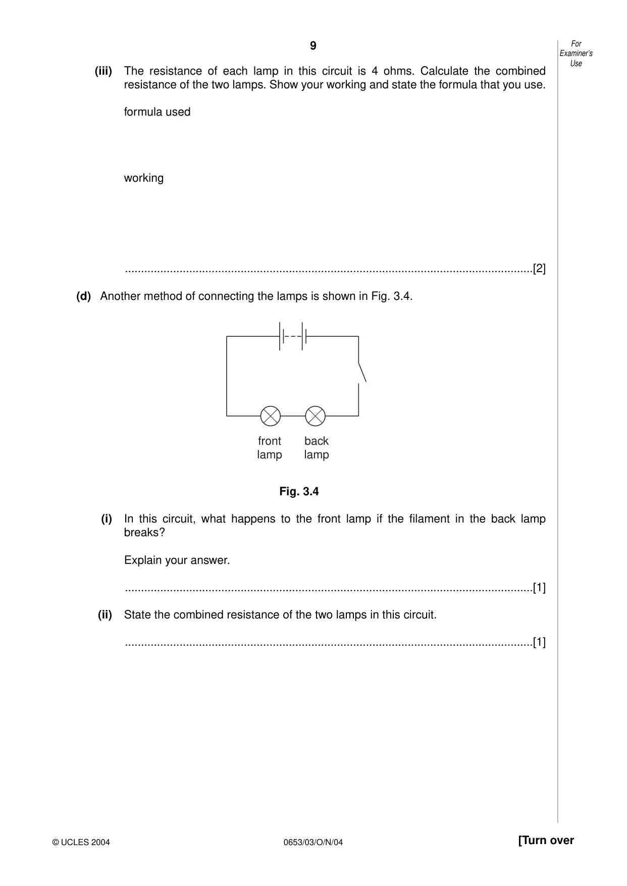 Cambridge IGCSE Science - Combined 0653 2004 Oct/Nov Paper 3 · Variant 1 question paper, page 9 of 20
