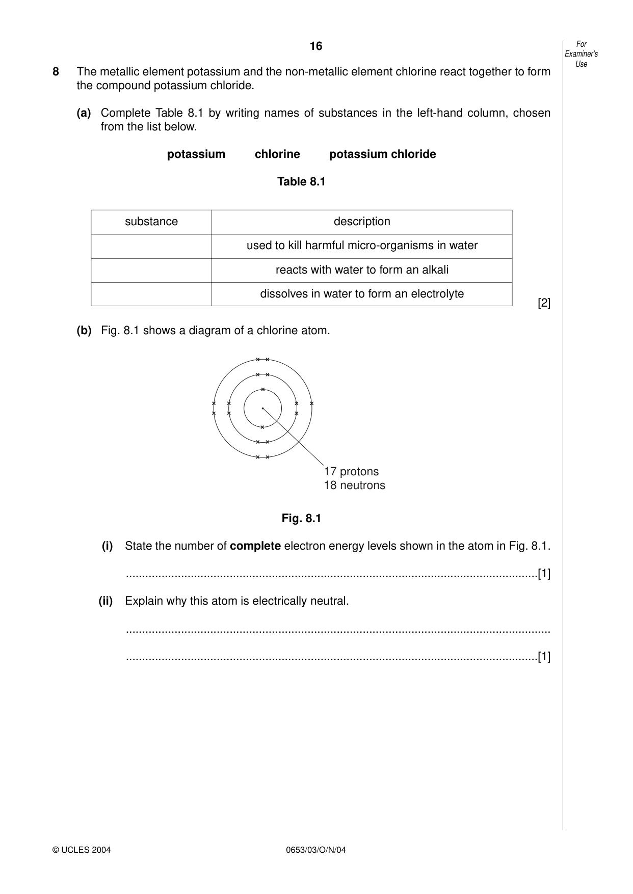 Cambridge IGCSE Science - Combined 0653 2004 Oct/Nov Paper 3 · Variant 1 question paper, page 16 of 20