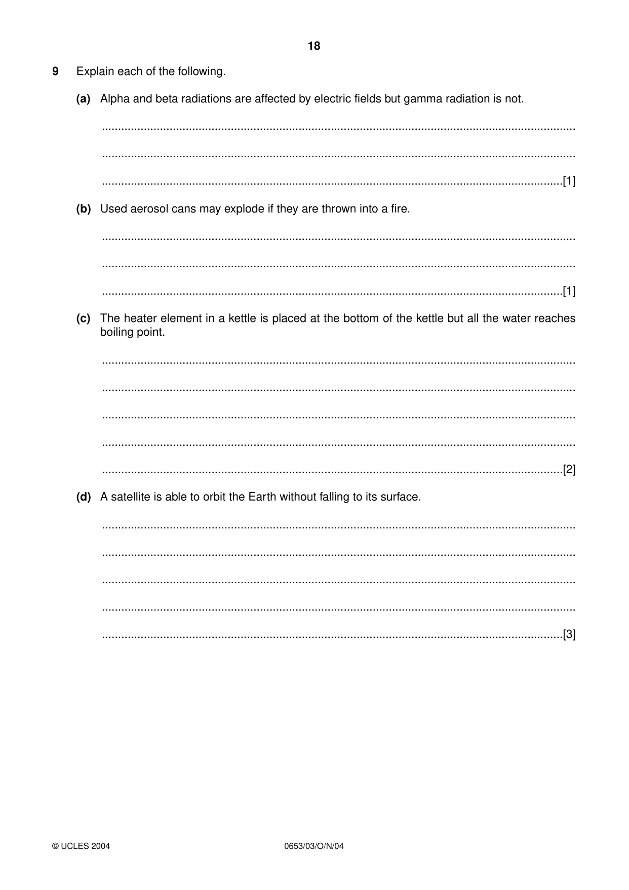 Cambridge IGCSE Science - Combined 0653 2004 Oct/Nov Paper 3 · Variant 1 question paper, page 18 of 20