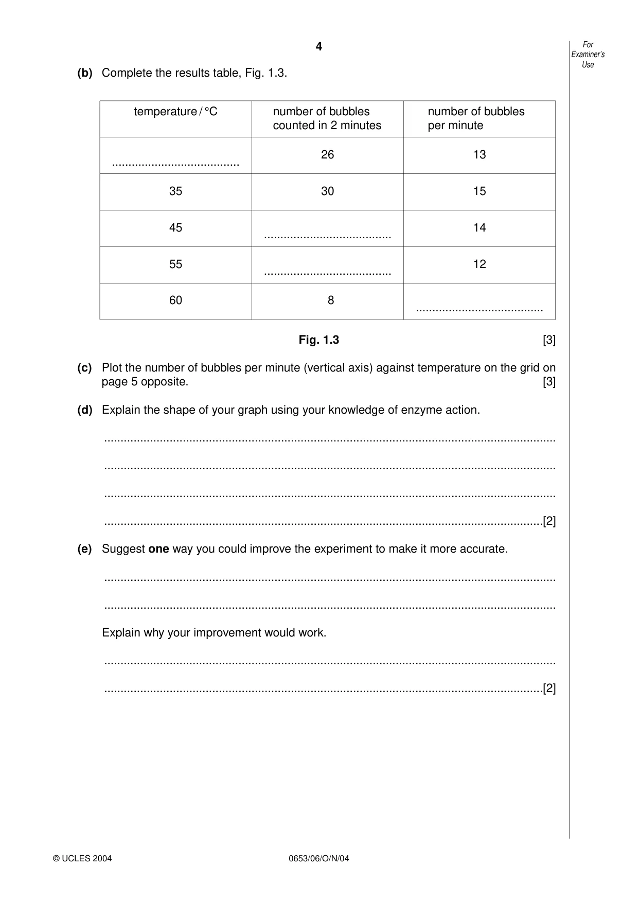 Cambridge IGCSE Science - Combined 0653 2004 Oct/Nov Paper 6 · Variant 1 question paper, page 4 of 16