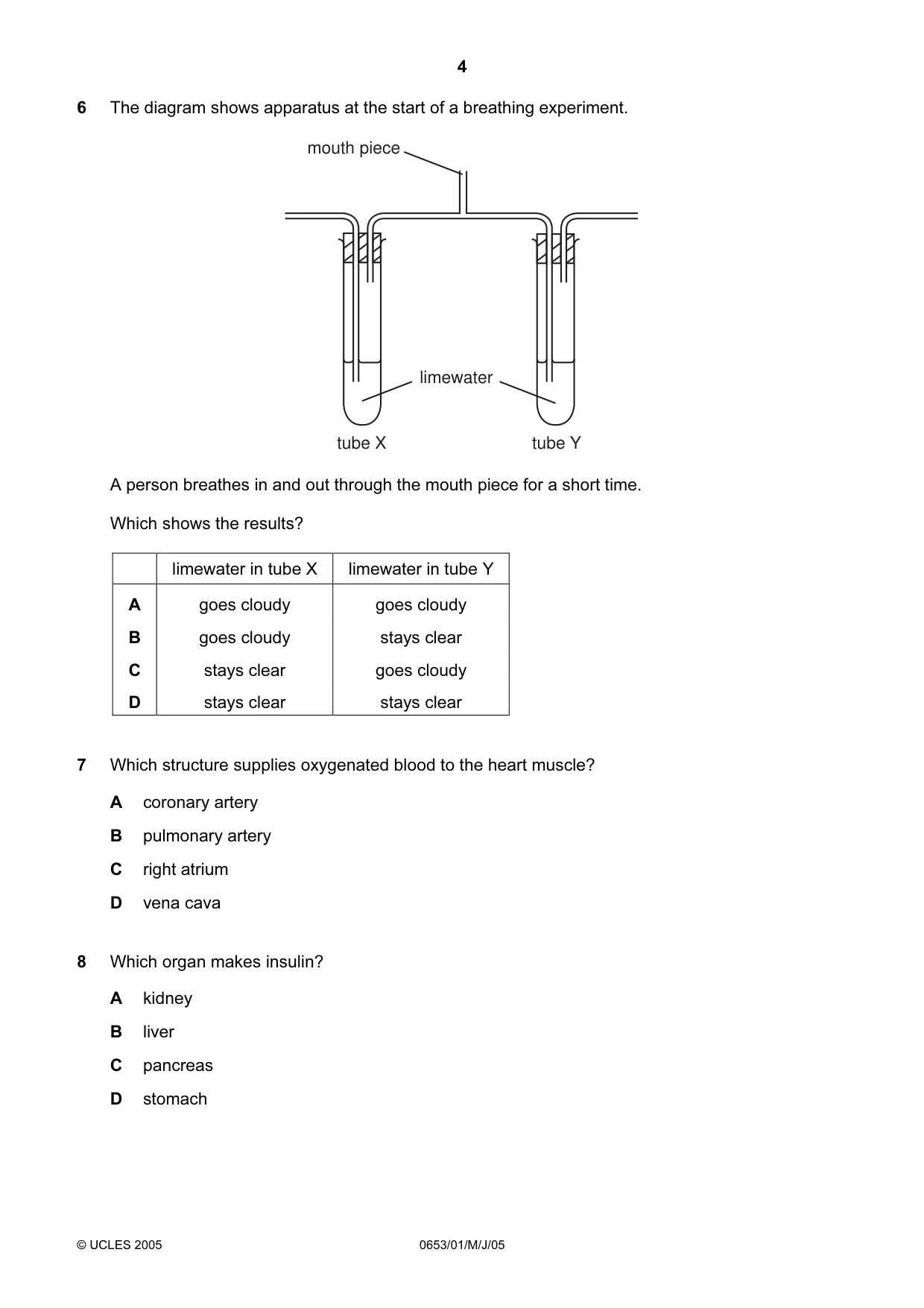 Cambridge IGCSE Science - Combined 0653 2005 May/June Paper 1 · Variant 1 question paper, page 4 of 20