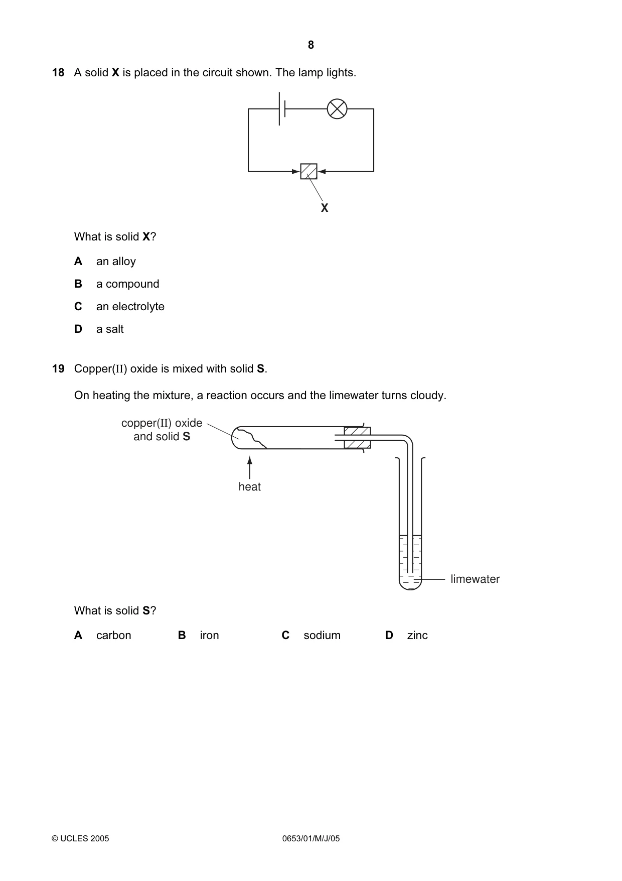 Cambridge IGCSE Science - Combined 0653 2005 May/June Paper 1 · Variant 1 question paper, page 8 of 20