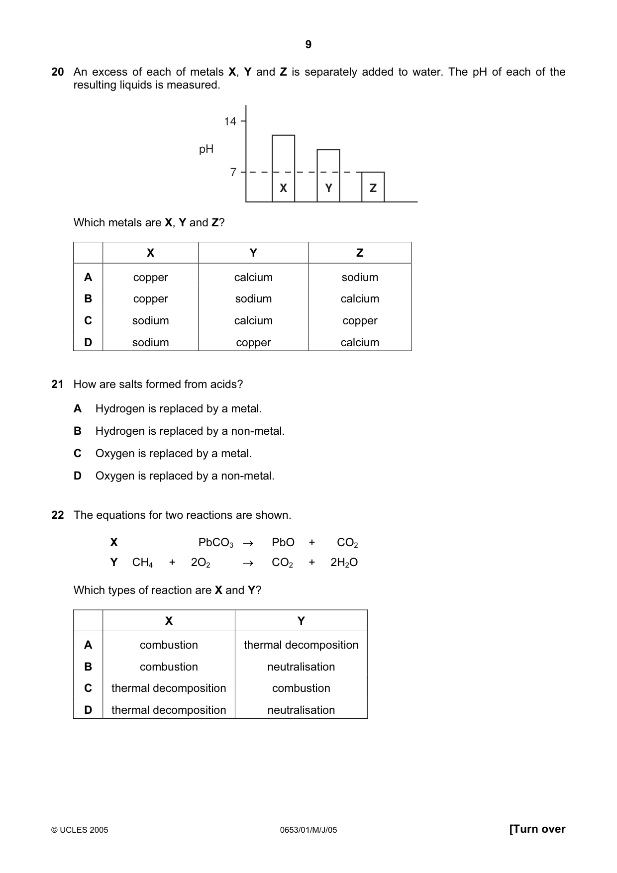 Cambridge IGCSE Science - Combined 0653 2005 May/June Paper 1 · Variant 1 question paper, page 9 of 20