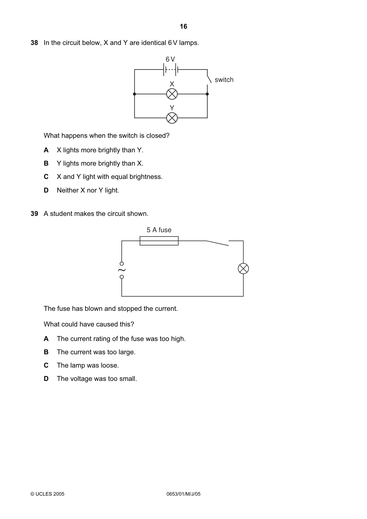 Cambridge IGCSE Science - Combined 0653 2005 May/June Paper 1 · Variant 1 question paper, page 16 of 20