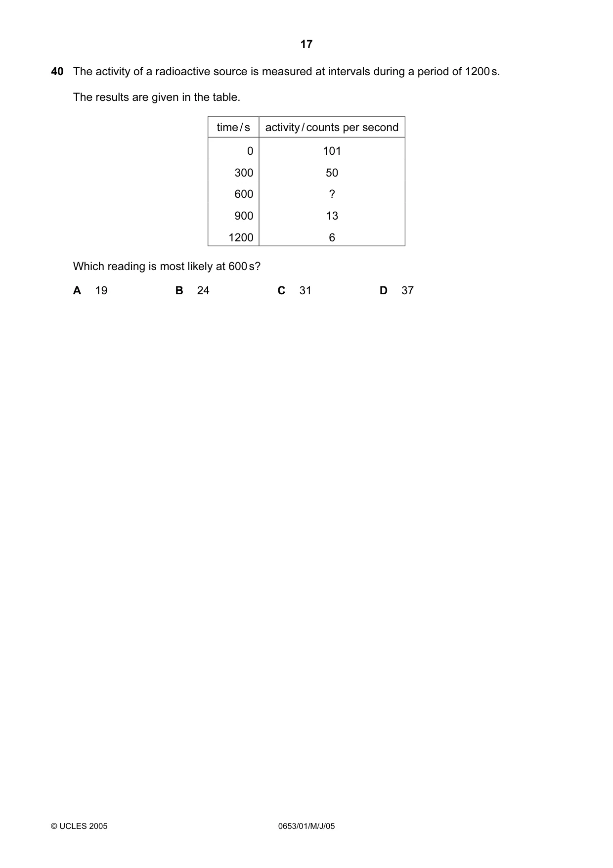 Cambridge IGCSE Science - Combined 0653 2005 May/June Paper 1 · Variant 1 question paper, page 17 of 20