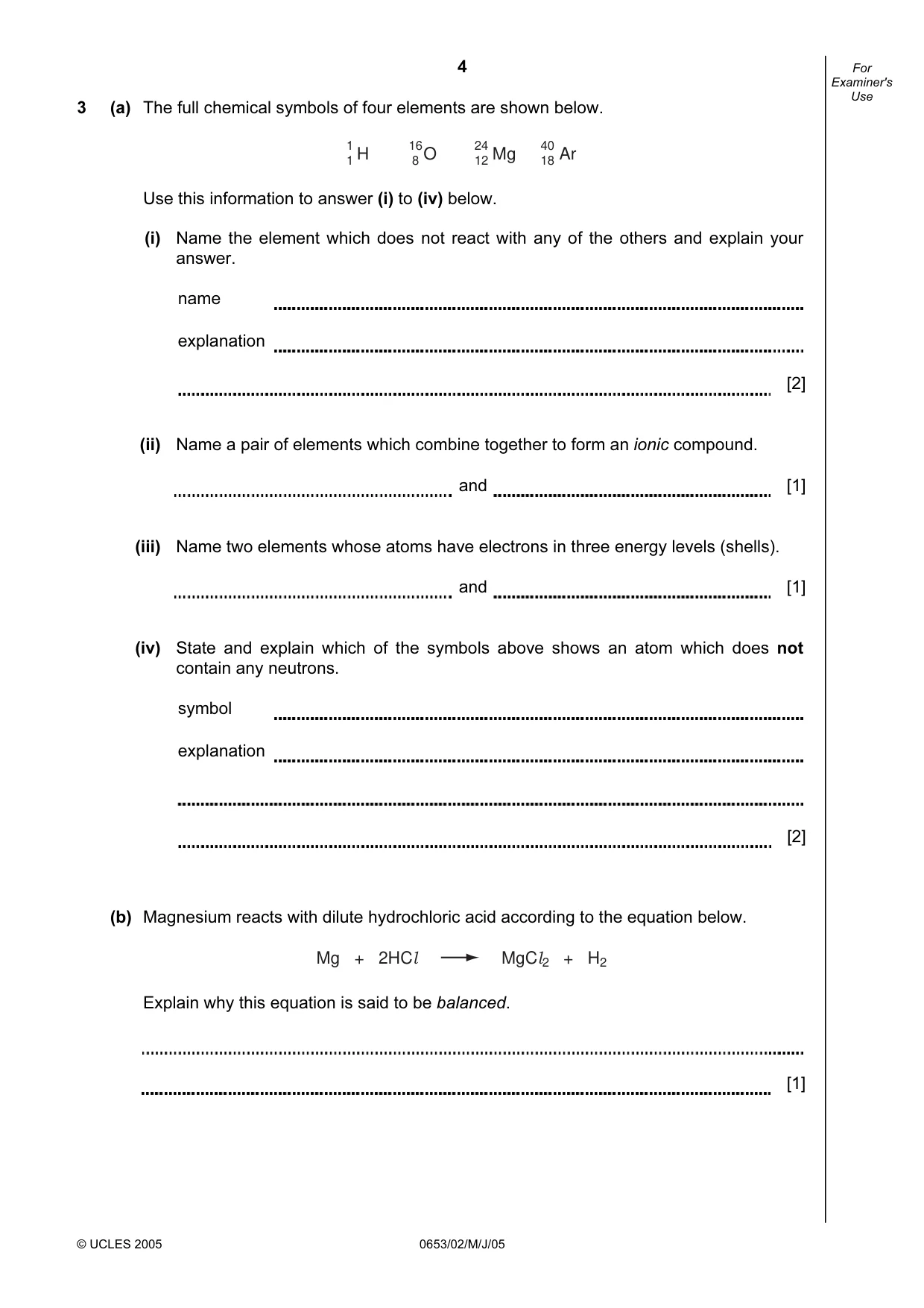 Cambridge IGCSE Science - Combined 0653 2005 May/June Paper 2 · Variant 1 question paper, page 4 of 20