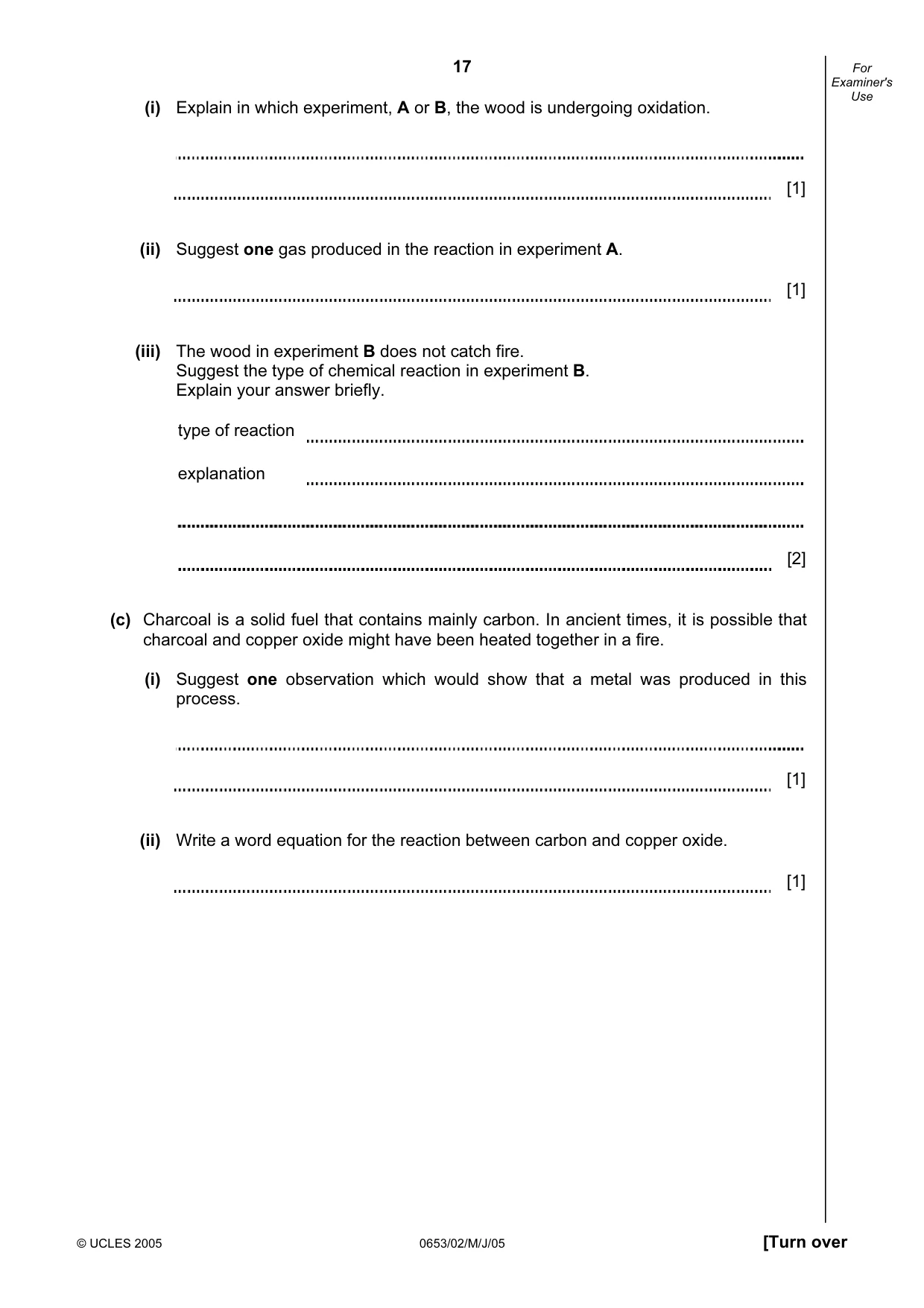 Cambridge IGCSE Science - Combined 0653 2005 May/June Paper 2 · Variant 1 question paper, page 17 of 20