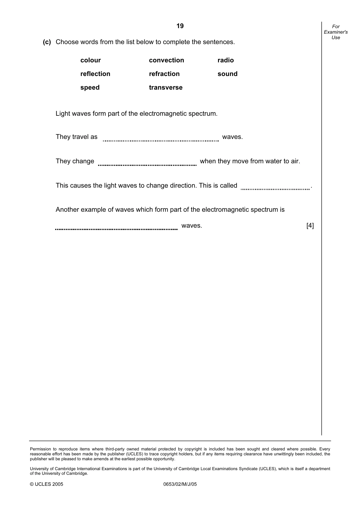 Cambridge IGCSE Science - Combined 0653 2005 May/June Paper 2 · Variant 1 question paper, page 19 of 20