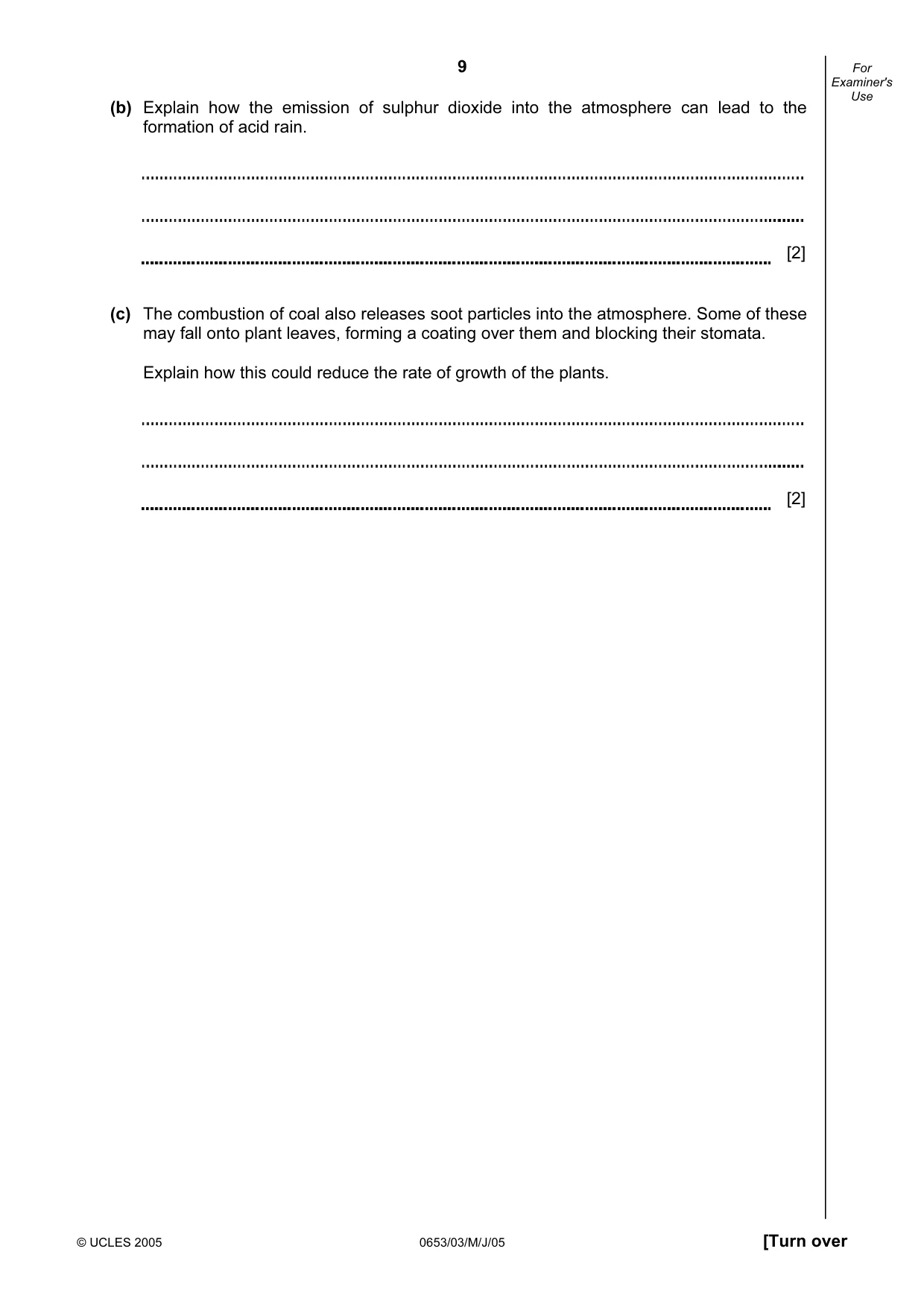 Cambridge IGCSE Science - Combined 0653 2005 May/June Paper 3 · Variant 1 question paper, page 9 of 20