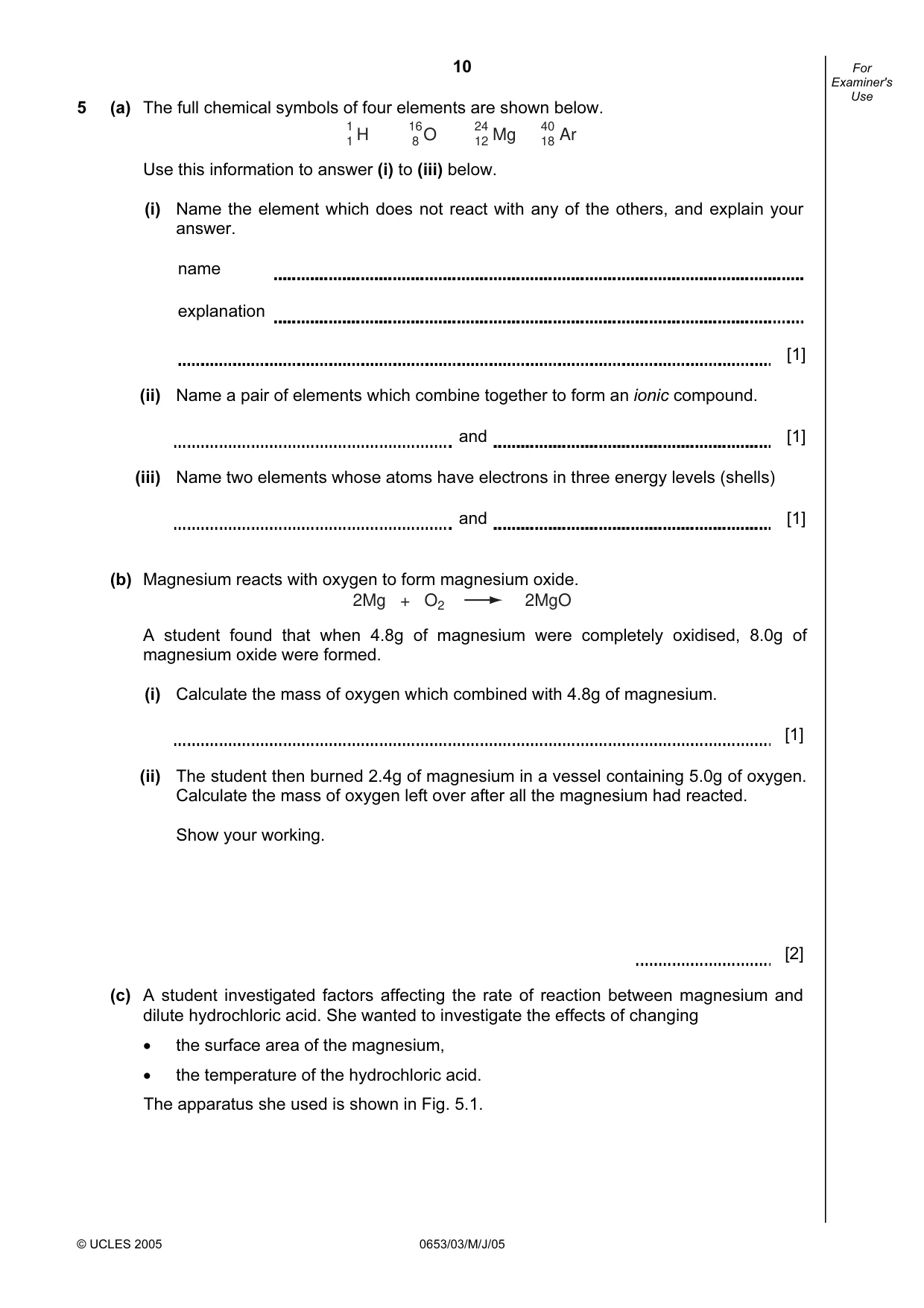 Cambridge IGCSE Science - Combined 0653 2005 May/June Paper 3 · Variant 1 question paper, page 10 of 20