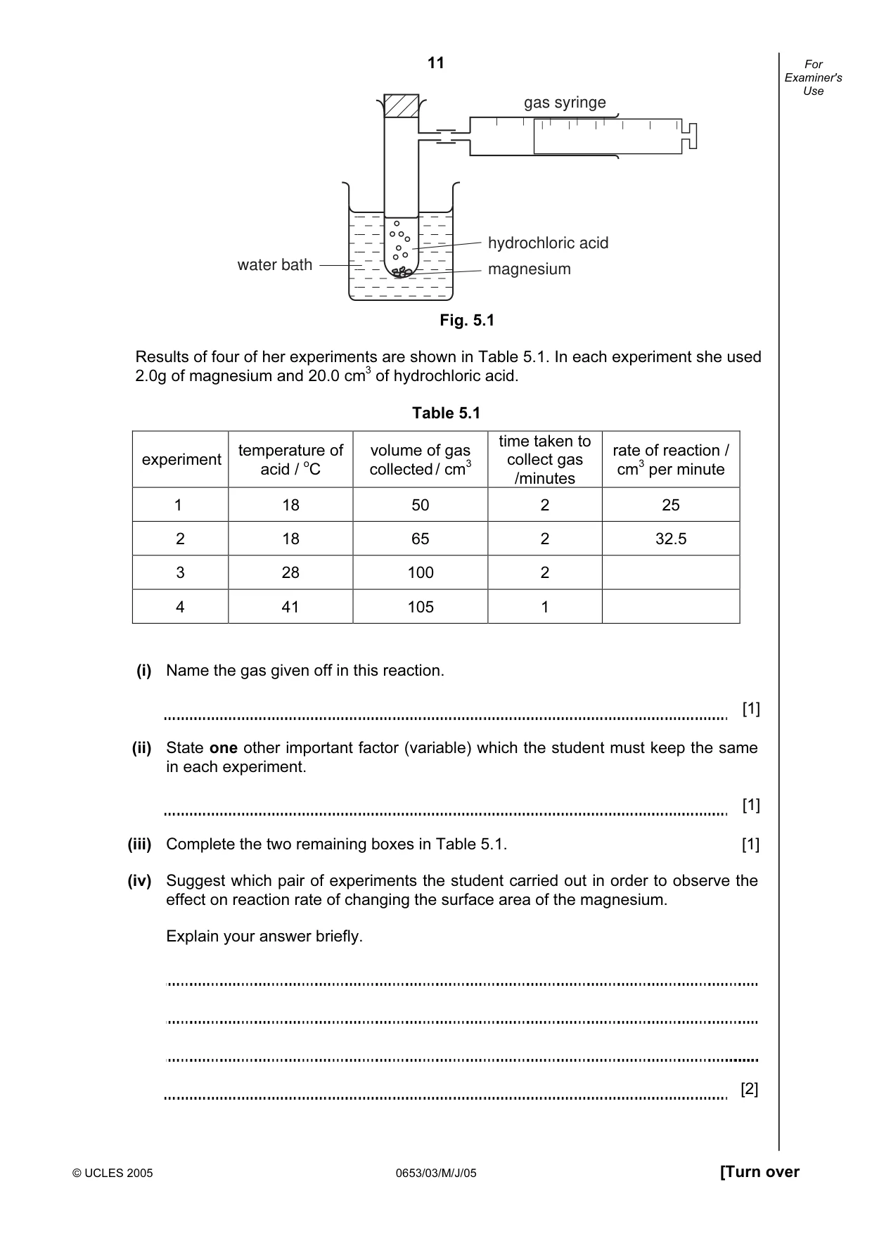 Cambridge IGCSE Science - Combined 0653 2005 May/June Paper 3 · Variant 1 question paper, page 11 of 20