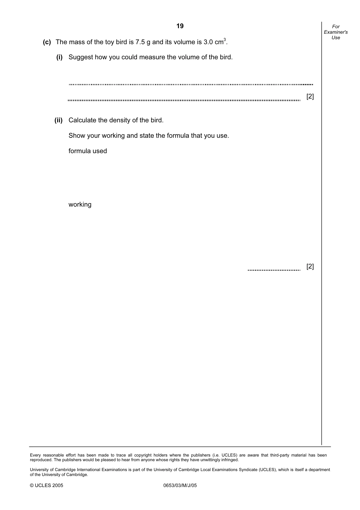 Cambridge IGCSE Science - Combined 0653 2005 May/June Paper 3 · Variant 1 question paper, page 19 of 20