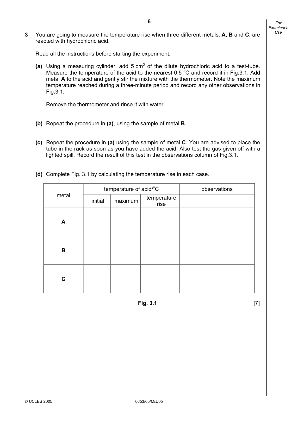 Cambridge IGCSE Science - Combined 0653 2005 May/June Paper 5 · Variant 1 question paper, page 6 of 8