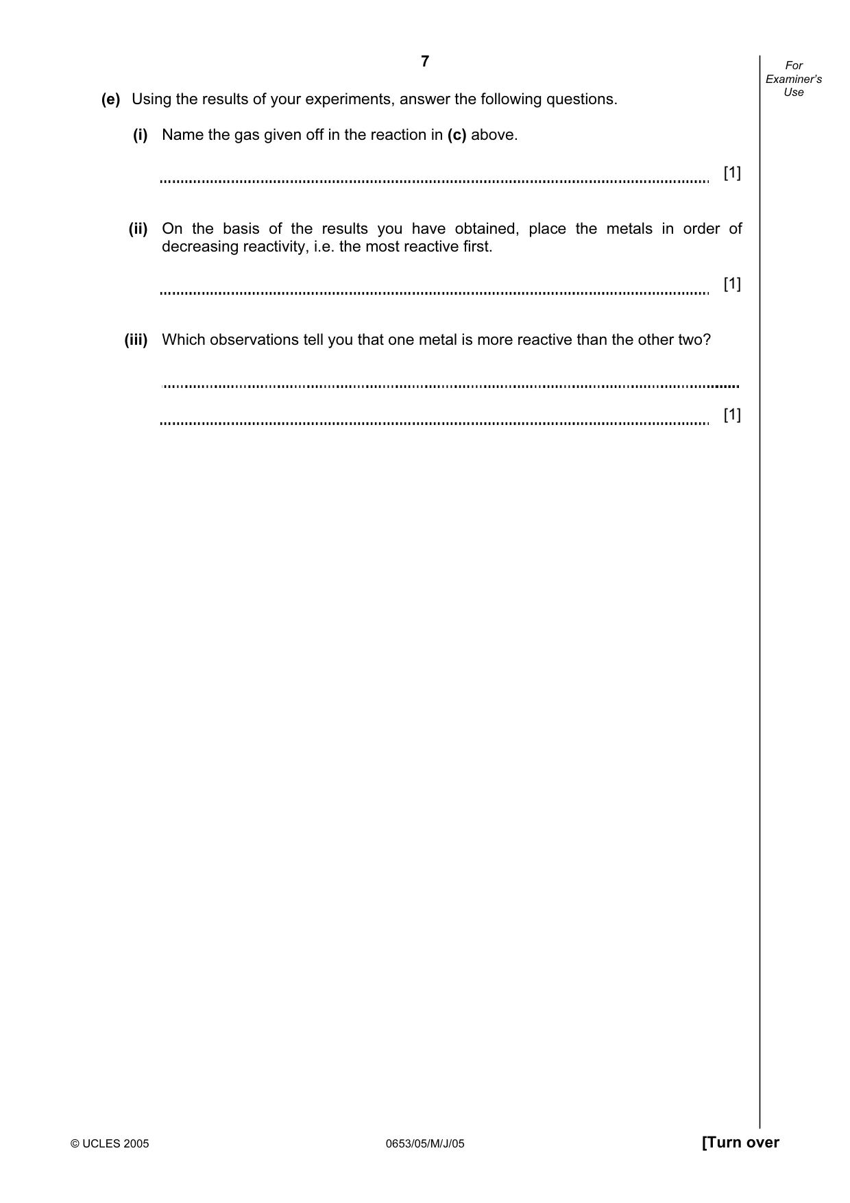 Cambridge IGCSE Science - Combined 0653 2005 May/June Paper 5 · Variant 1 question paper, page 7 of 8