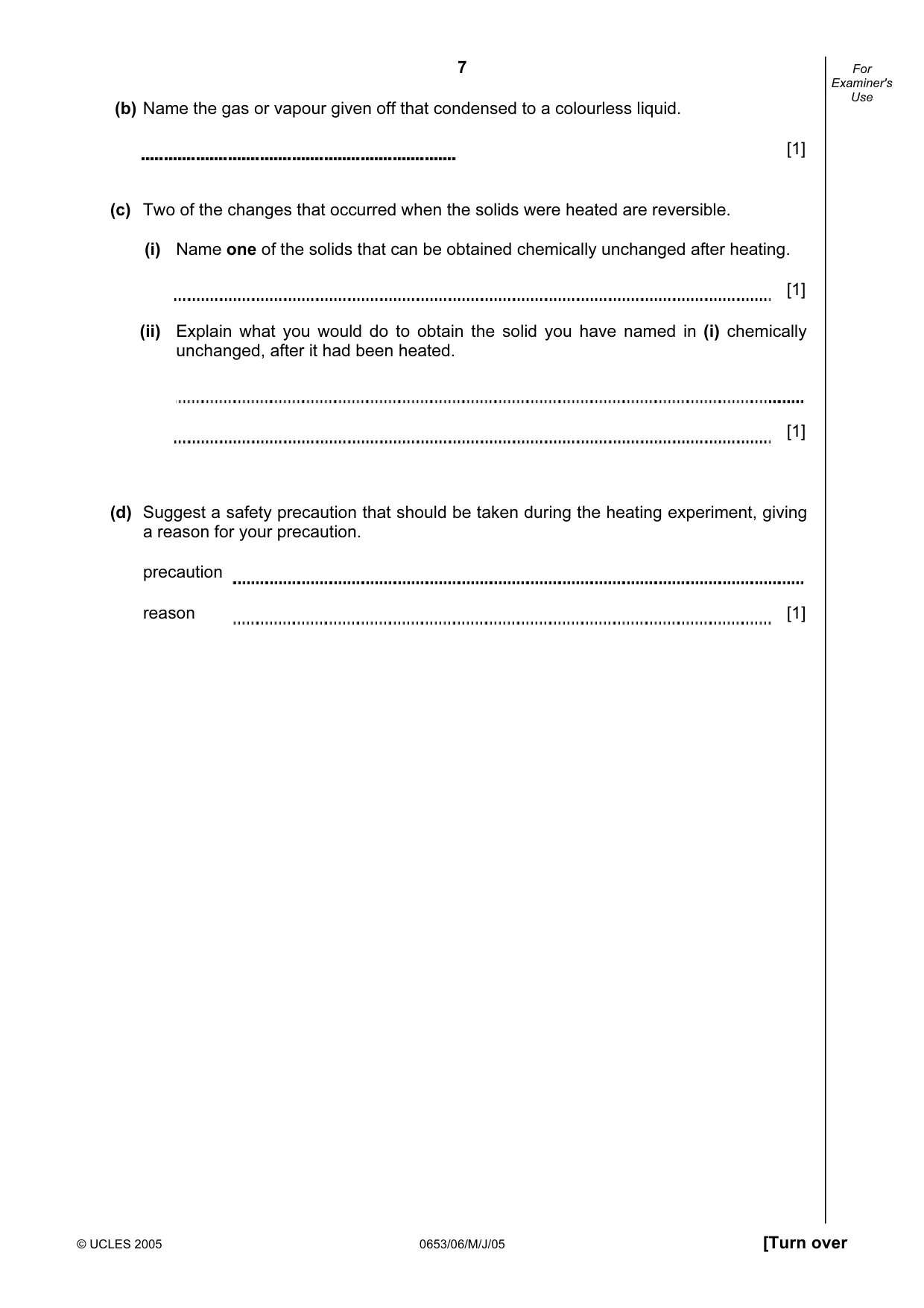 Cambridge IGCSE Science - Combined 0653 2005 May/June Paper 6 · Variant 1 question paper, page 7 of 16