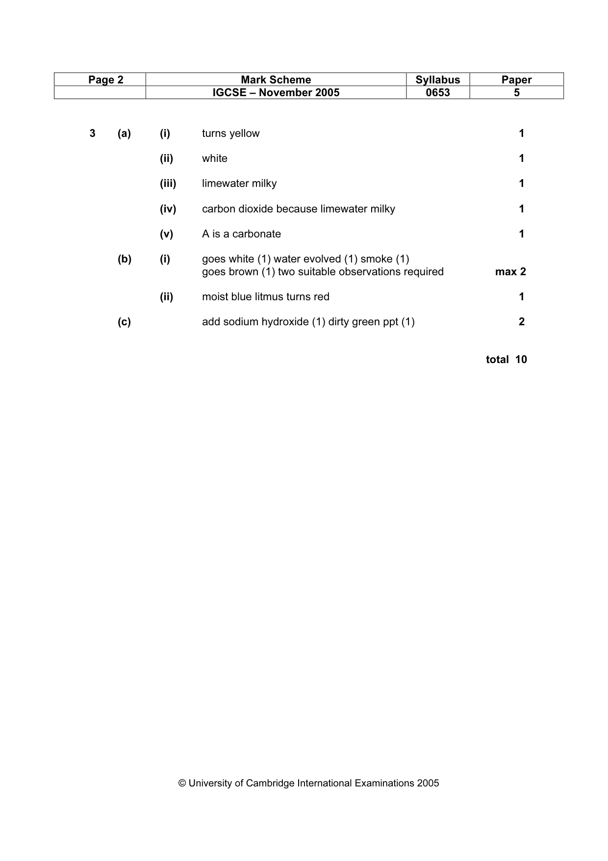 Mark scheme, page 3 of 3