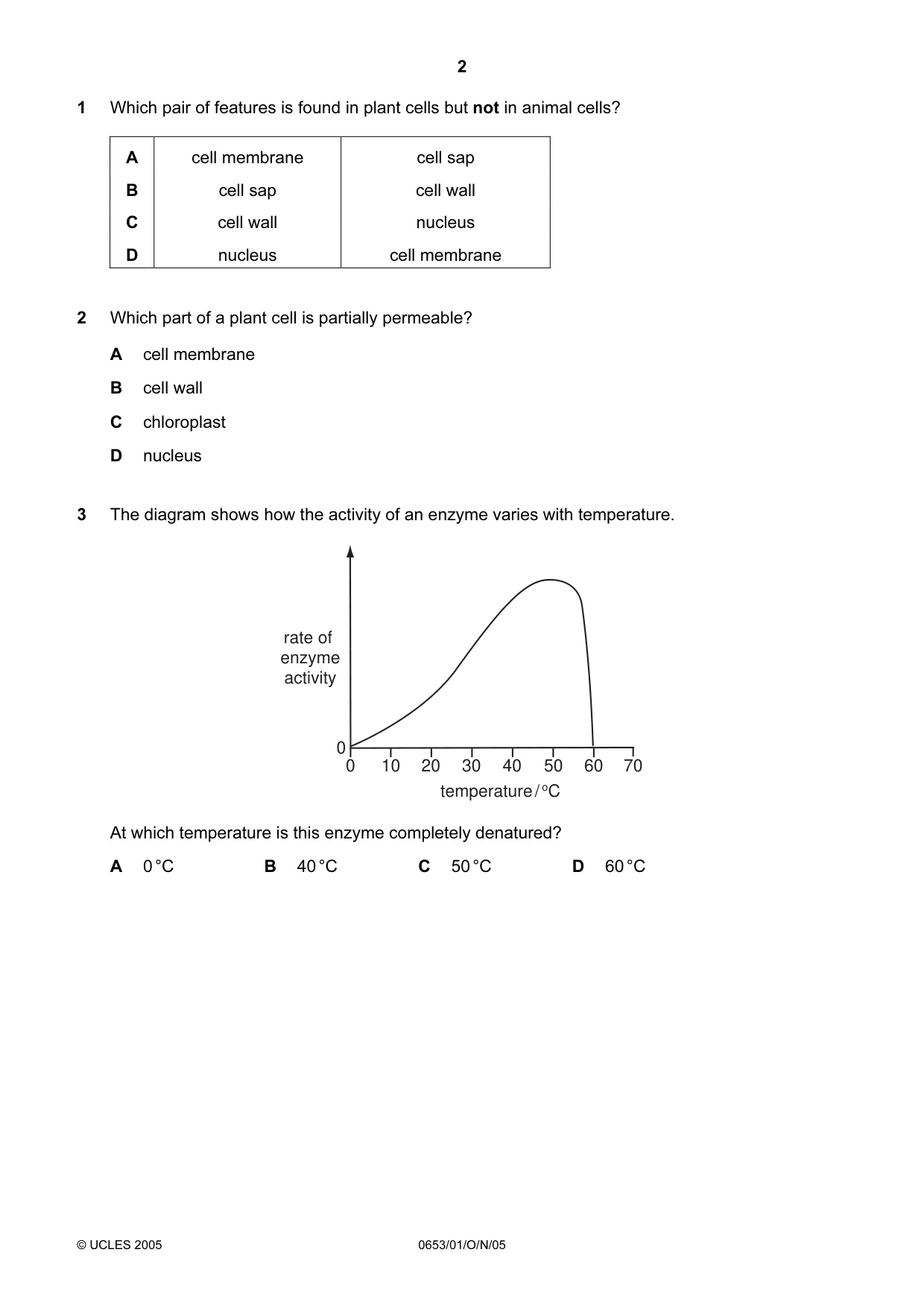 Cambridge IGCSE Science - Combined 0653 2005 Oct/Nov Paper 1 · Variant 1 question paper, page 2 of 20