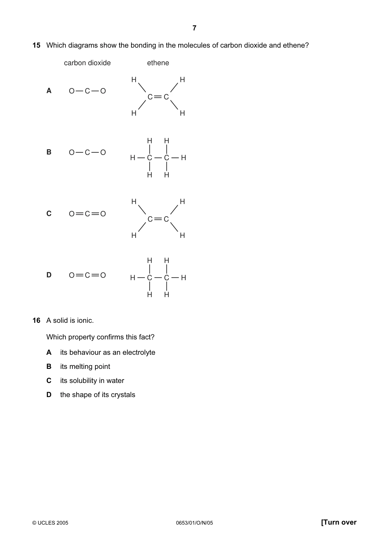 Cambridge IGCSE Science - Combined 0653 2005 Oct/Nov Paper 1 · Variant 1 question paper, page 7 of 20