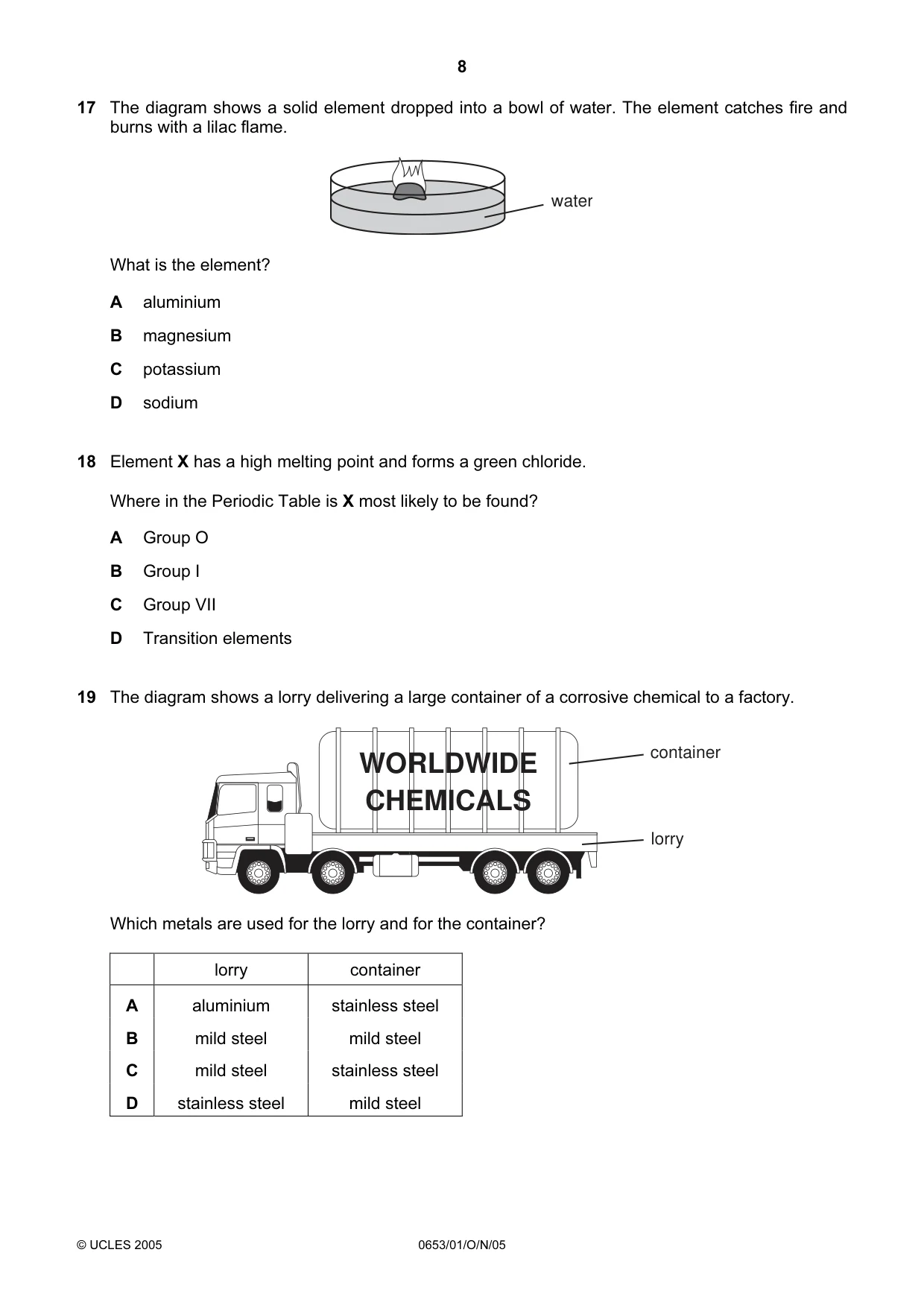 Cambridge IGCSE Science - Combined 0653 2005 Oct/Nov Paper 1 · Variant 1 question paper, page 8 of 20