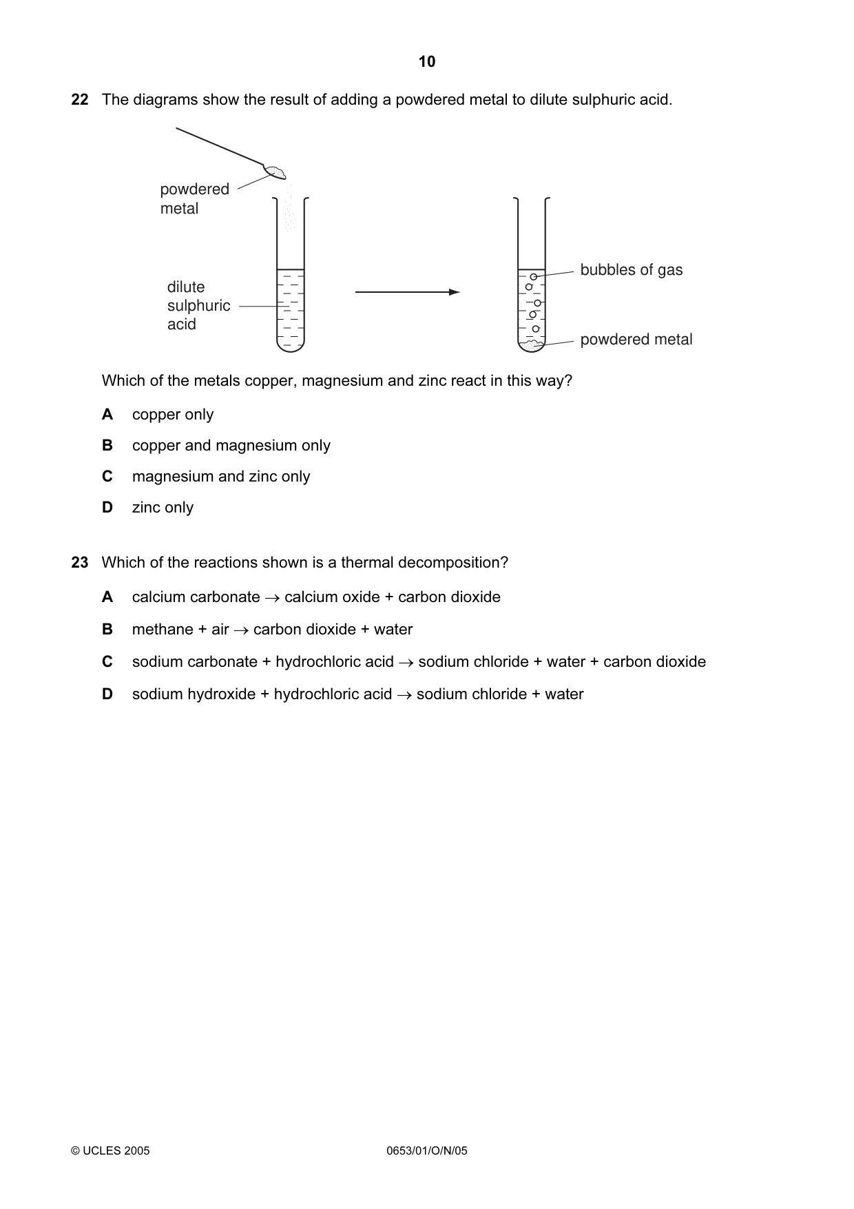 Cambridge IGCSE Science - Combined 0653 2005 Oct/Nov Paper 1 · Variant 1 question paper, page 10 of 20