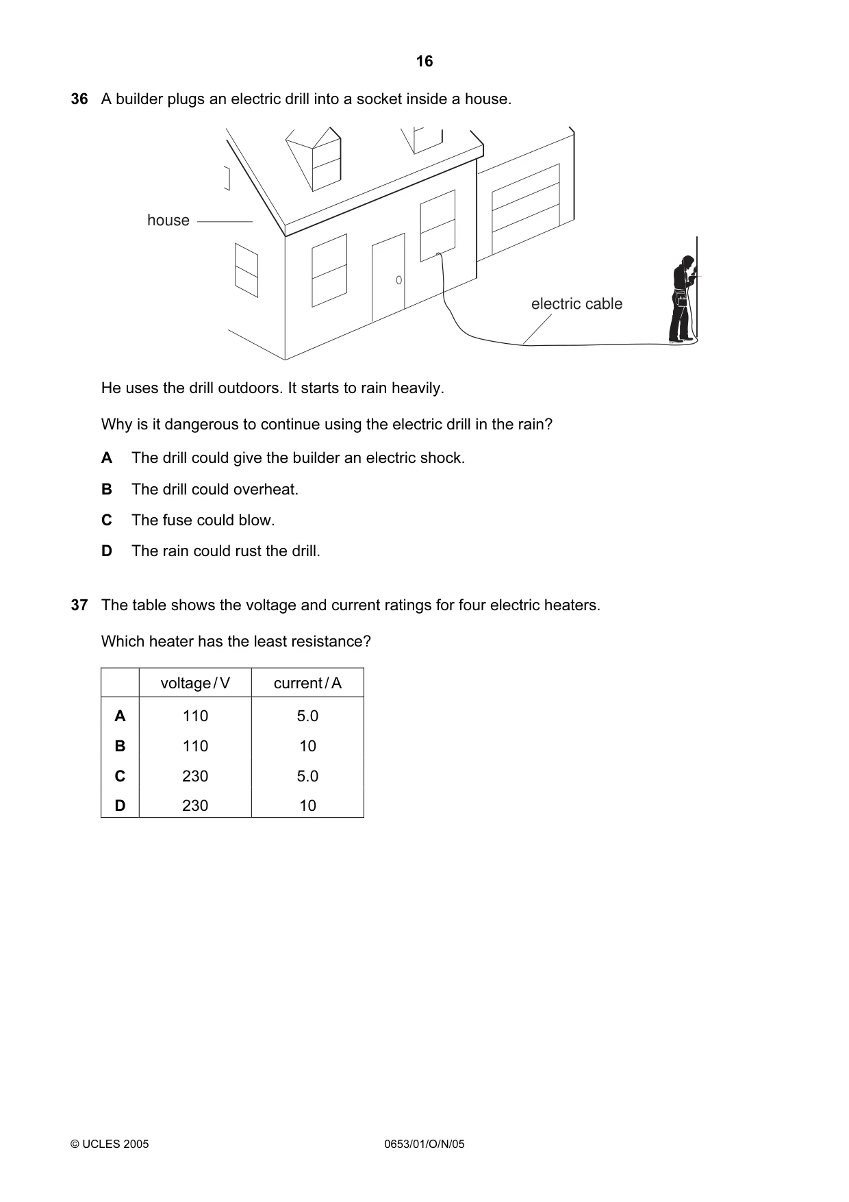 Cambridge IGCSE Science - Combined 0653 2005 Oct/Nov Paper 1 · Variant 1 question paper, page 16 of 20