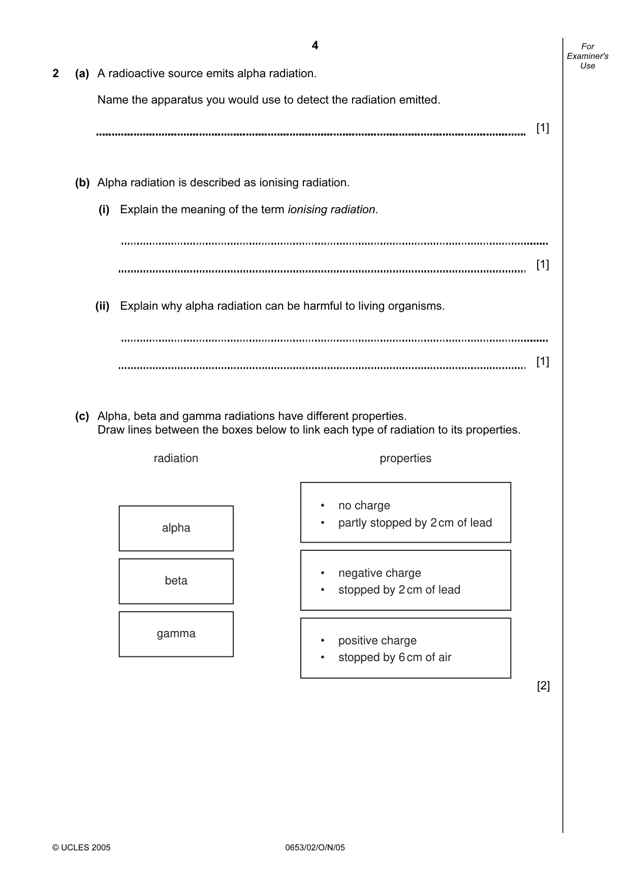 Cambridge IGCSE Science - Combined 0653 2005 Oct/Nov Paper 2 · Variant 1 question paper, page 4 of 20