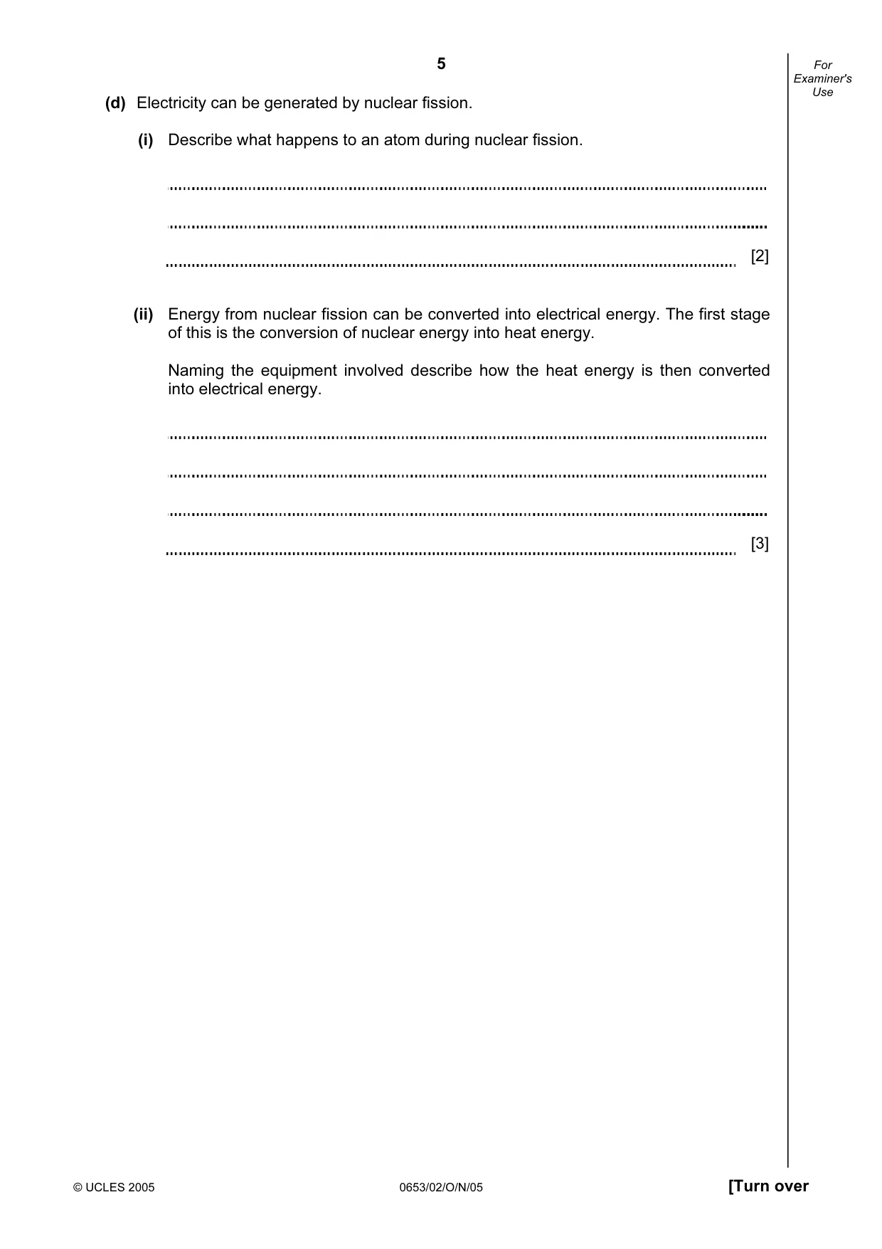 Cambridge IGCSE Science - Combined 0653 2005 Oct/Nov Paper 2 · Variant 1 question paper, page 5 of 20