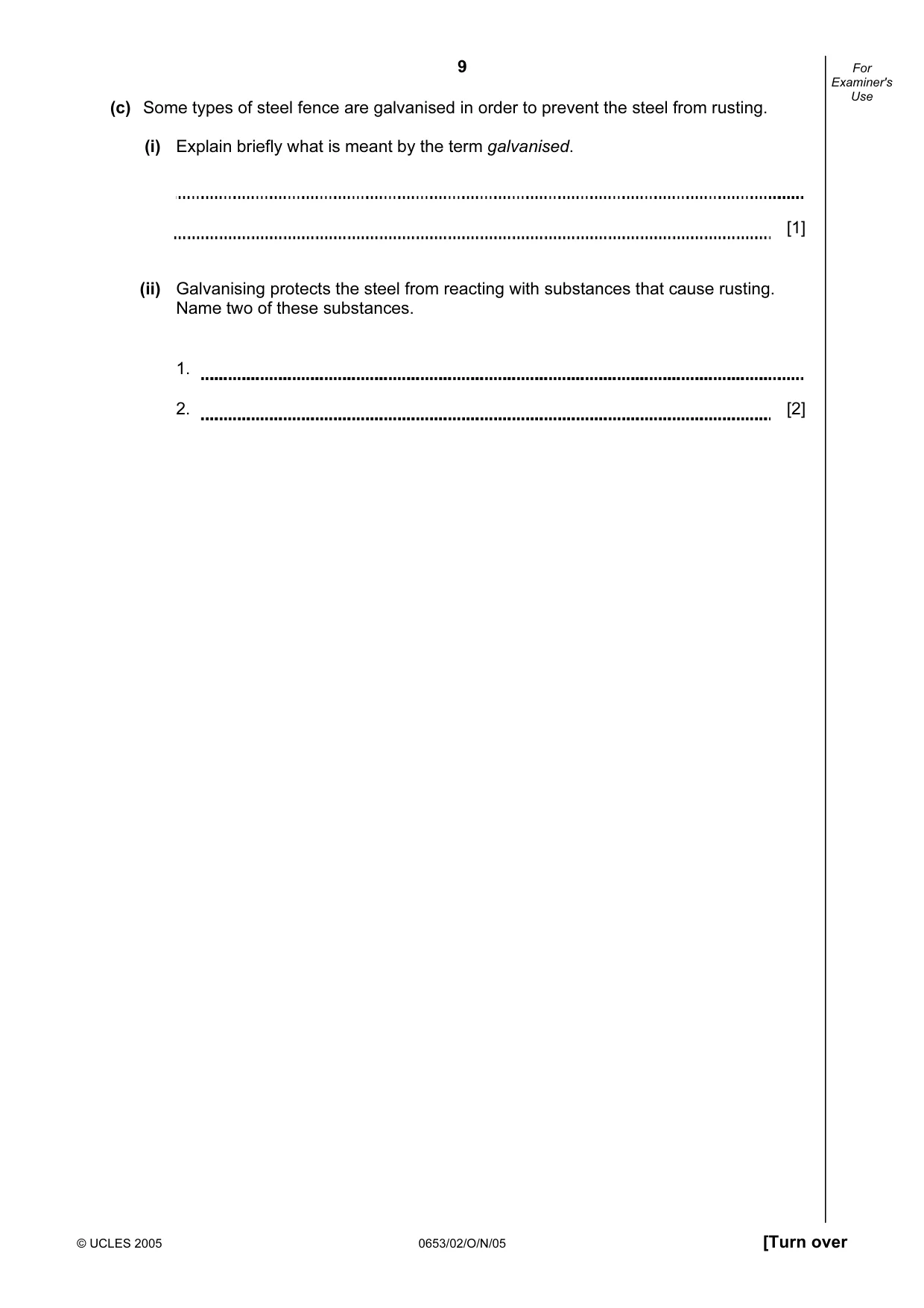 Cambridge IGCSE Science - Combined 0653 2005 Oct/Nov Paper 2 · Variant 1 question paper, page 9 of 20