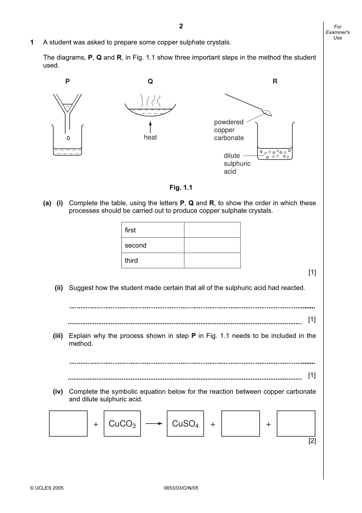 Cambridge IGCSE Science - Combined 0653 2005 Oct/Nov Paper 3 · Variant 1 question paper, page 2 of 20