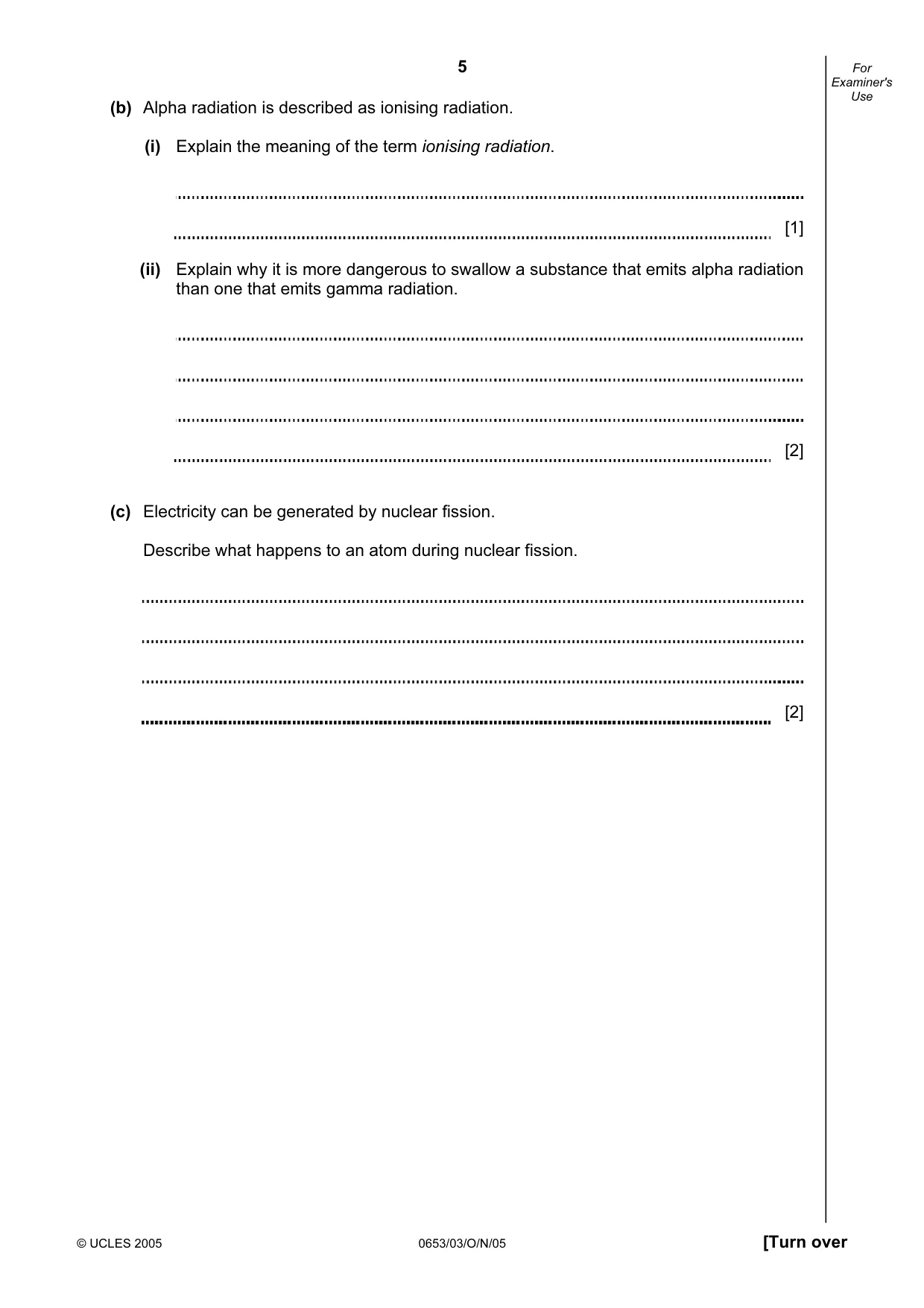 Cambridge IGCSE Science - Combined 0653 2005 Oct/Nov Paper 3 · Variant 1 question paper, page 5 of 20