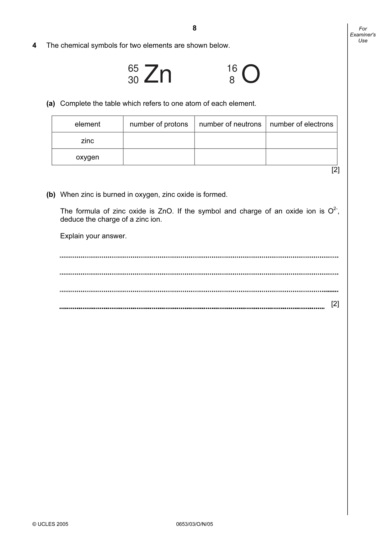 Cambridge IGCSE Science - Combined 0653 2005 Oct/Nov Paper 3 · Variant 1 question paper, page 8 of 20