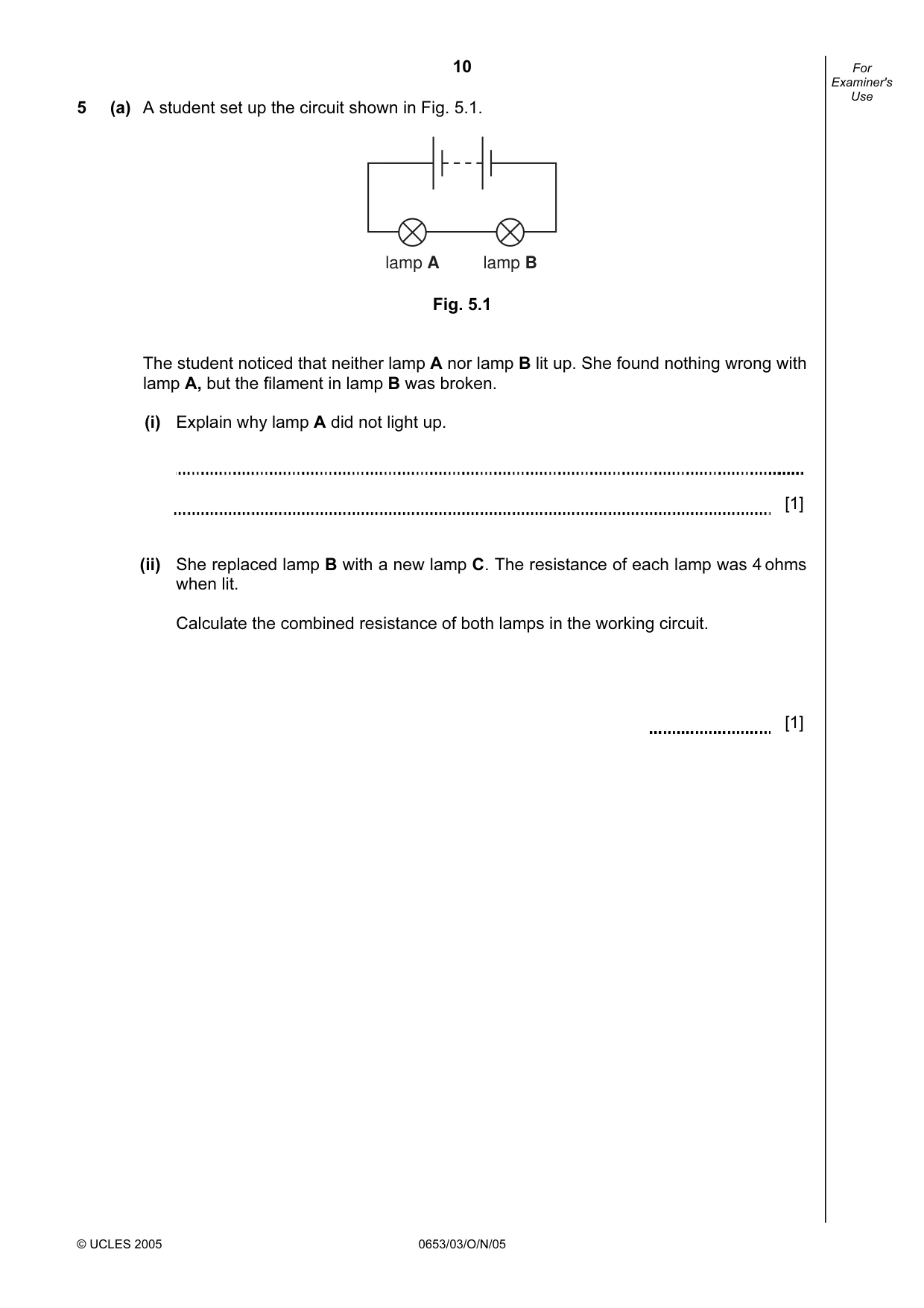 Cambridge IGCSE Science - Combined 0653 2005 Oct/Nov Paper 3 · Variant 1 question paper, page 10 of 20