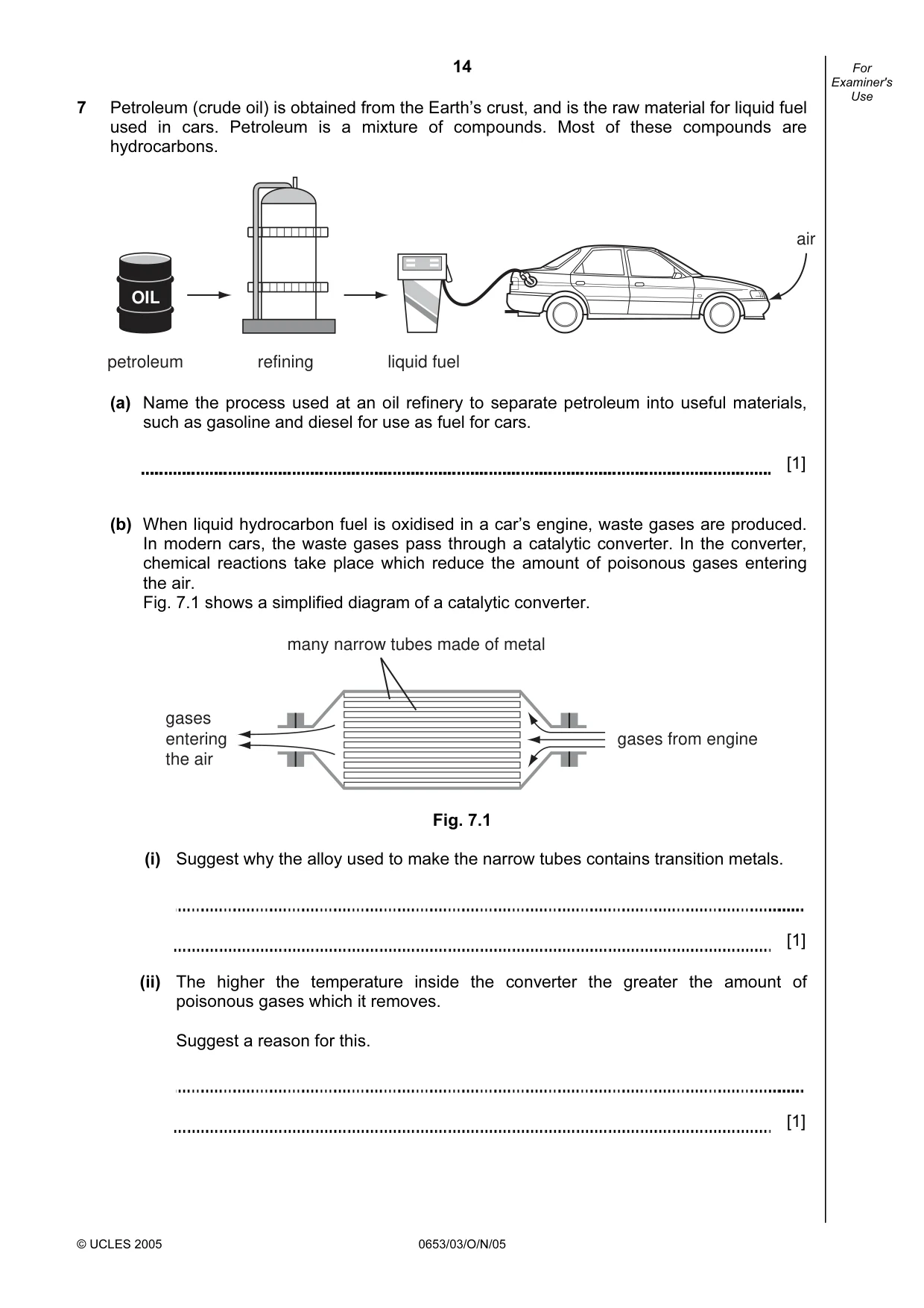 Cambridge IGCSE Science - Combined 0653 2005 Oct/Nov Paper 3 · Variant 1 question paper, page 14 of 20