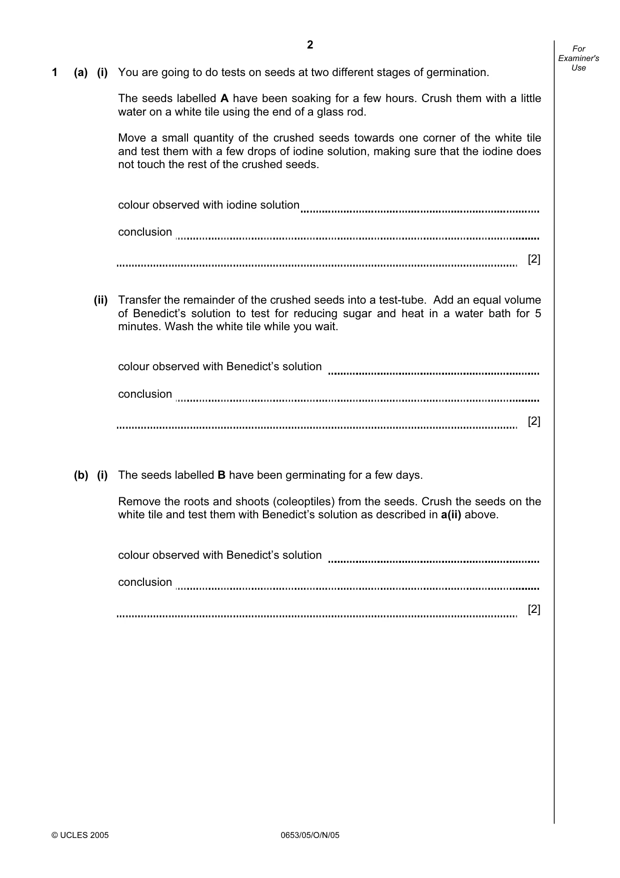 Cambridge IGCSE Science - Combined 0653 2005 Oct/Nov Paper 5 · Variant 1 question paper, page 2 of 12