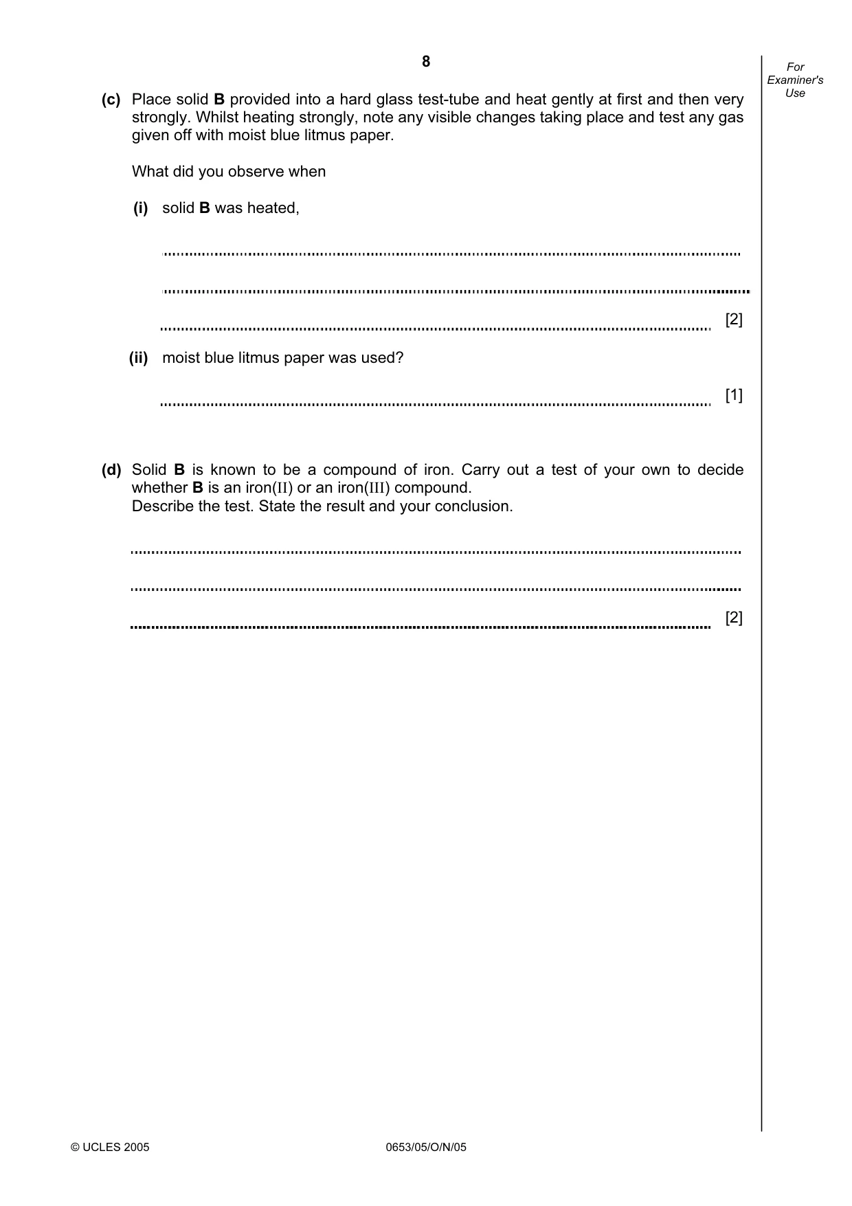 Cambridge IGCSE Science - Combined 0653 2005 Oct/Nov Paper 5 · Variant 1 question paper, page 8 of 12