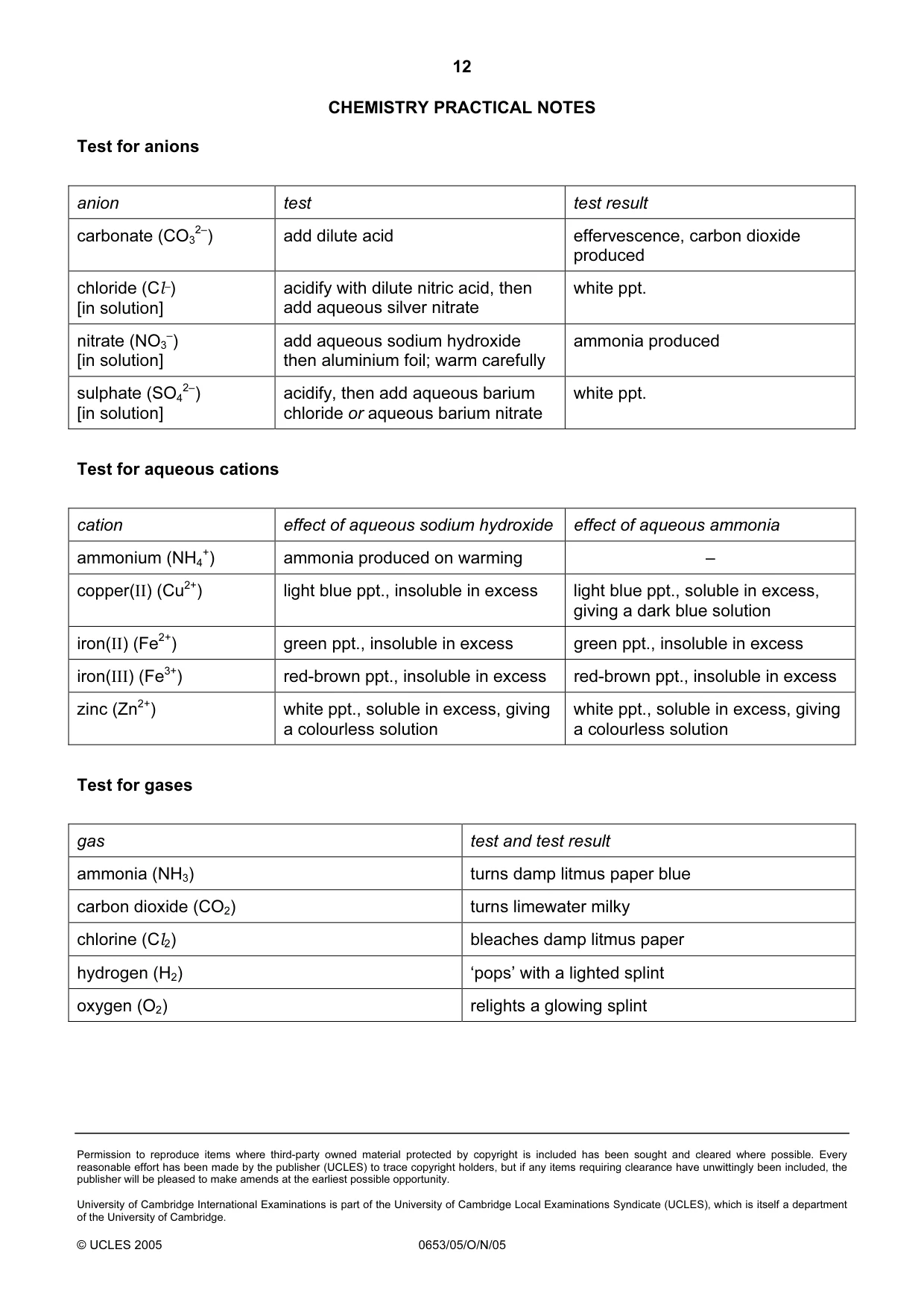 Cambridge IGCSE Science - Combined 0653 2005 Oct/Nov Paper 5 · Variant 1 question paper, page 12 of 12