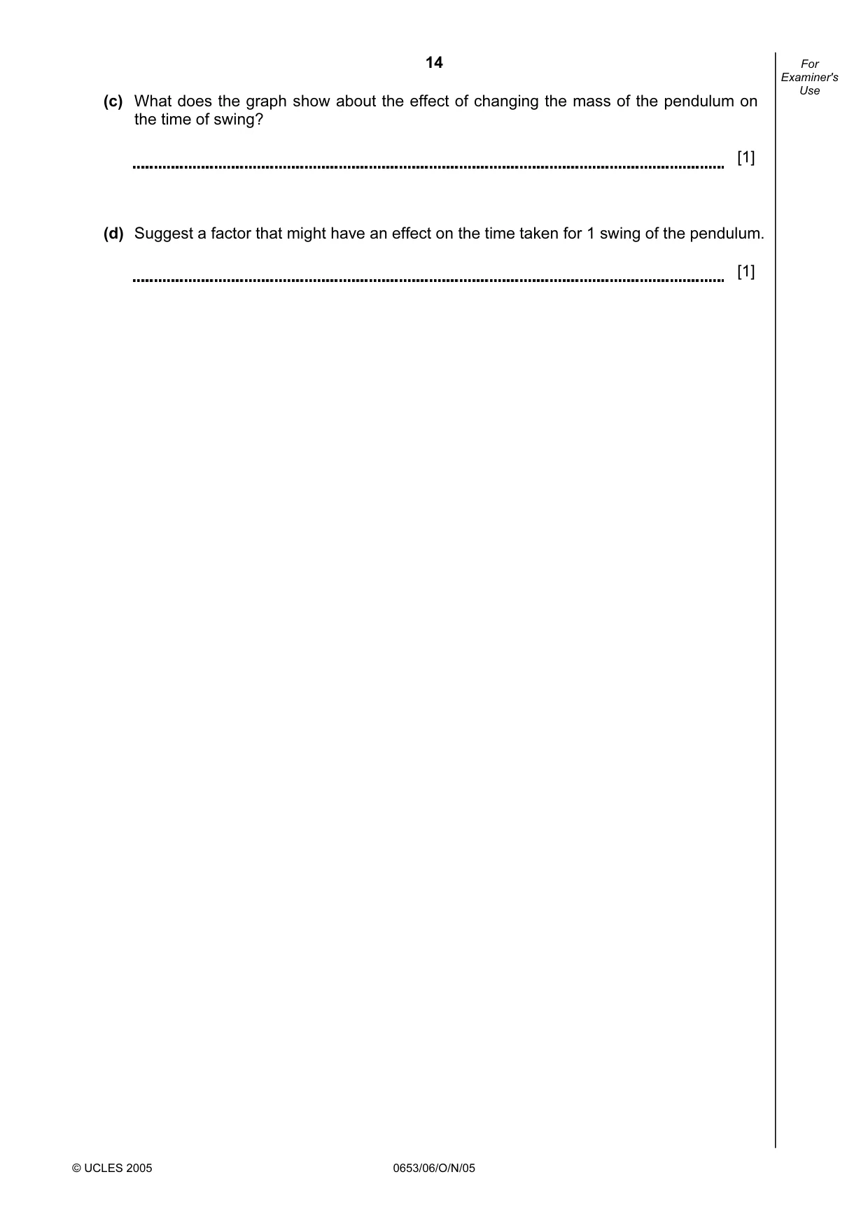 Cambridge IGCSE Science - Combined 0653 2005 Oct/Nov Paper 6 · Variant 1 question paper, page 14 of 16