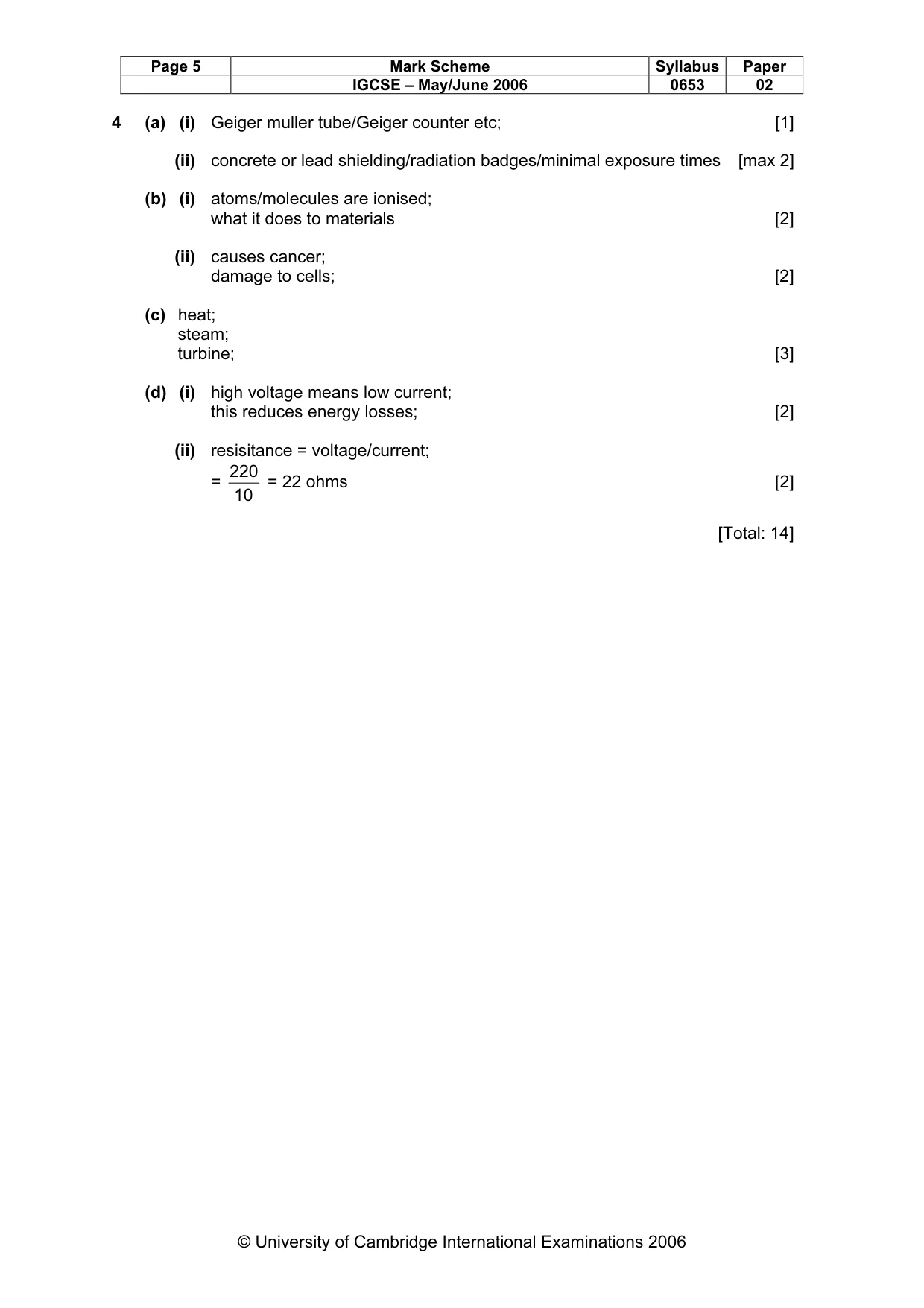 Mark scheme, page 5 of 10