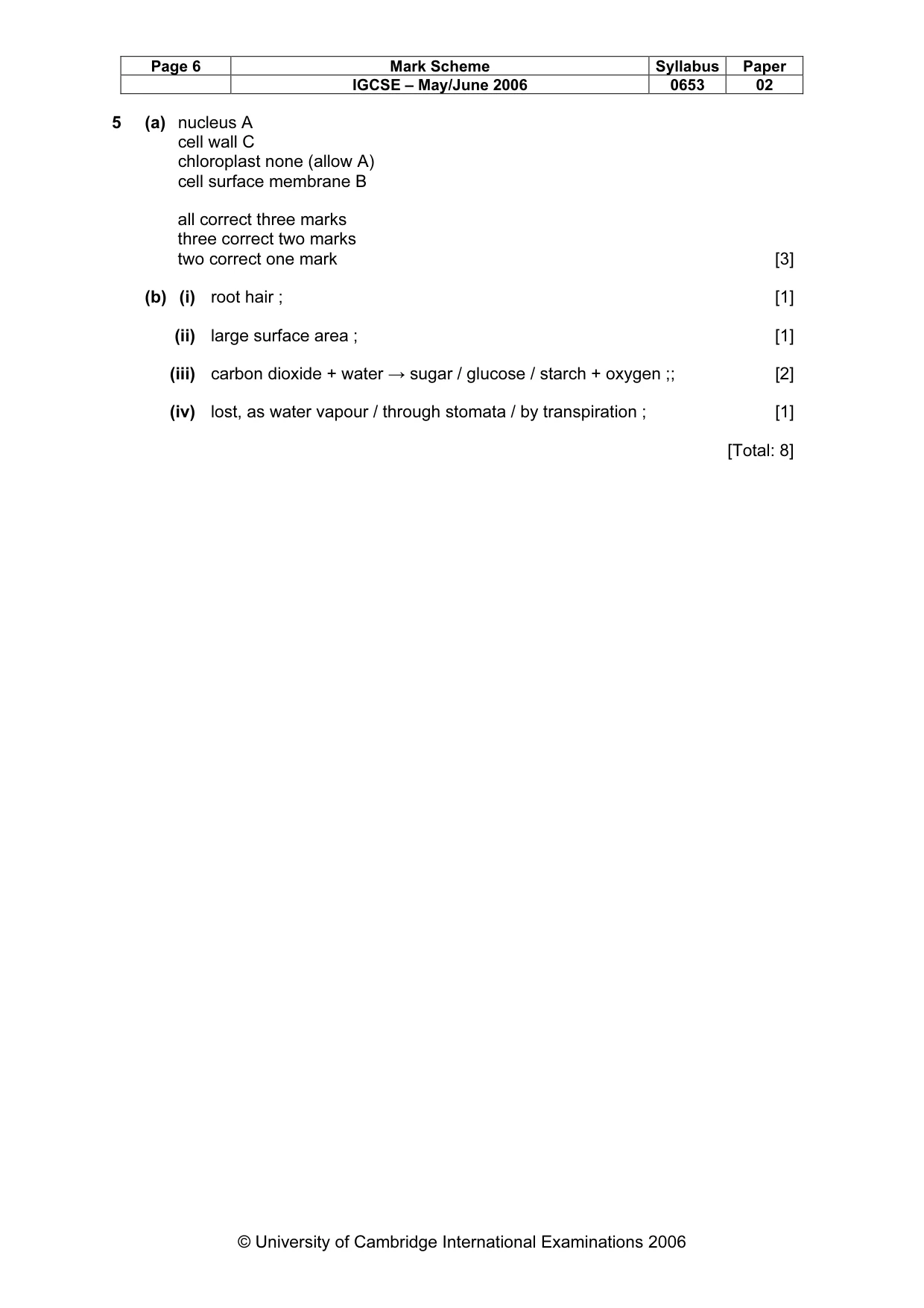 Mark scheme, page 6 of 10