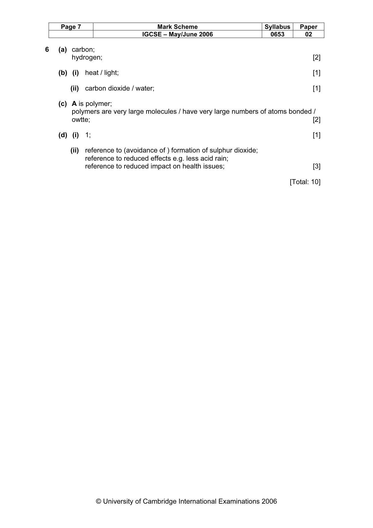 Mark scheme, page 7 of 10