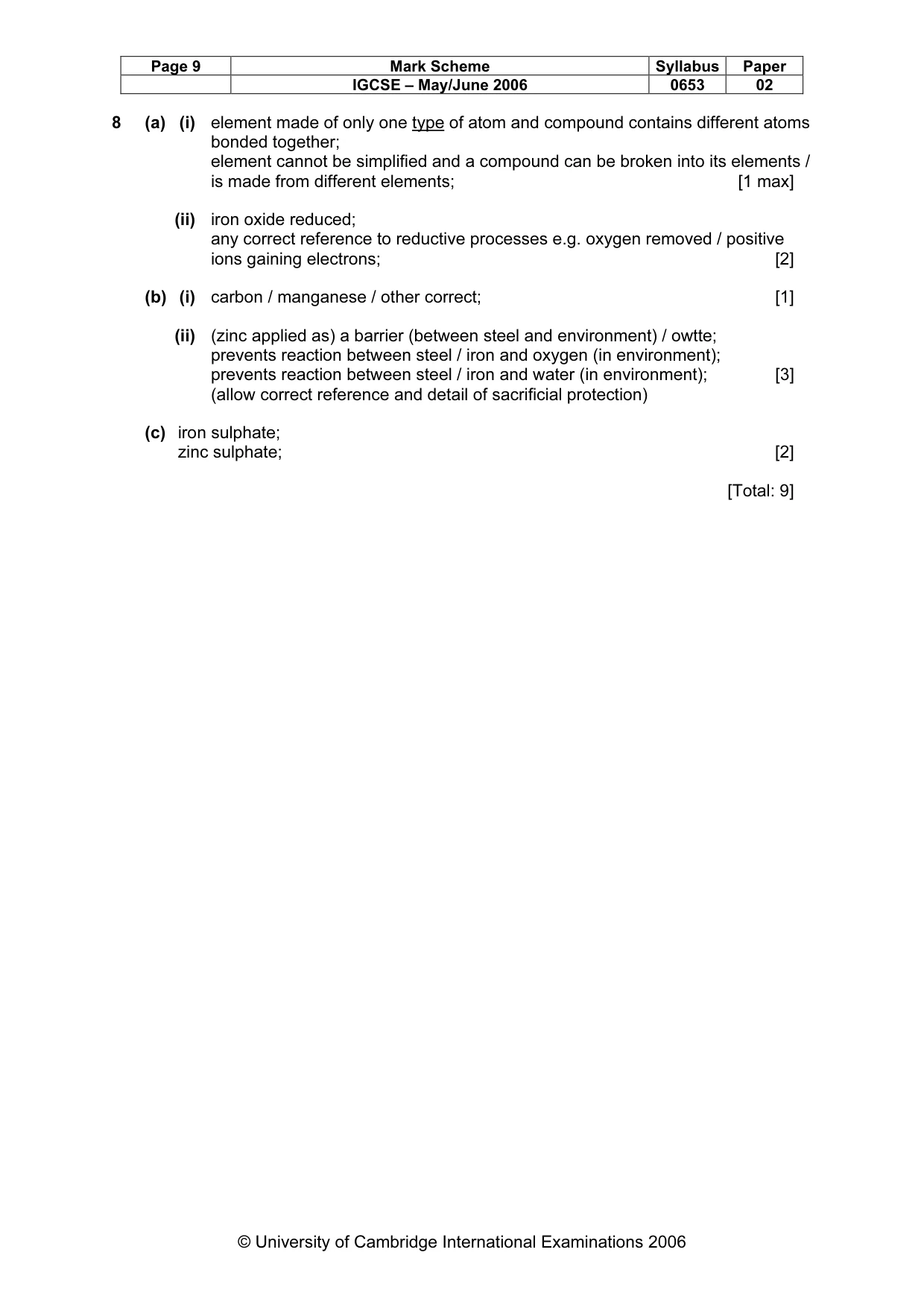 Mark scheme, page 9 of 10