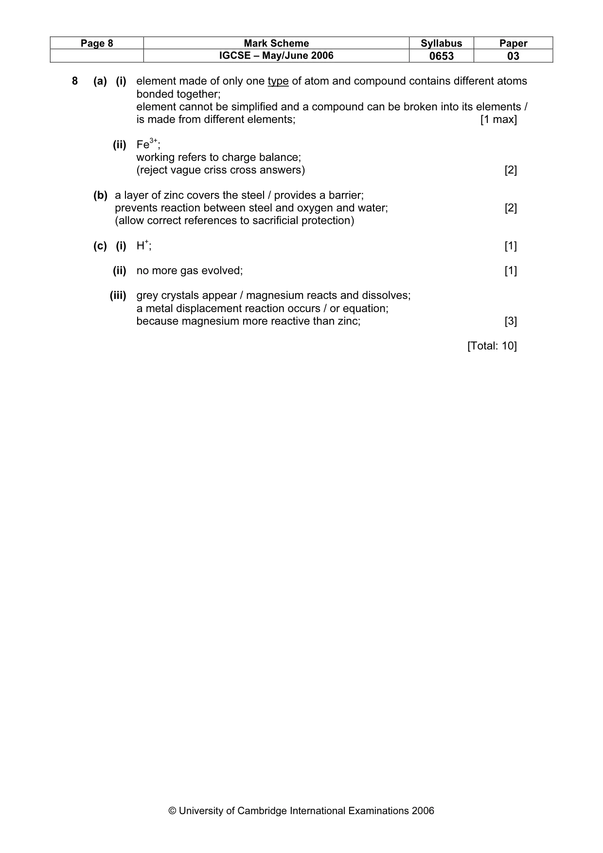 Mark scheme, page 9 of 10