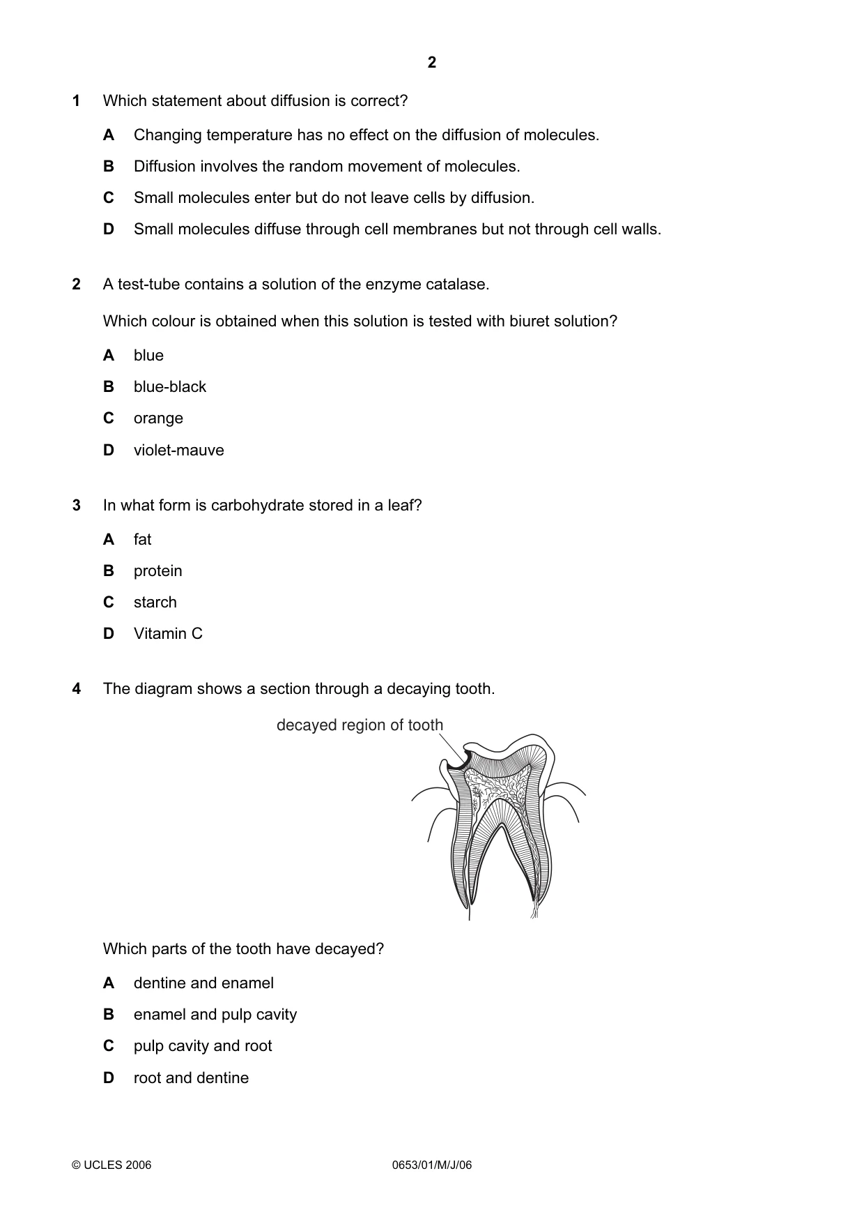 Cambridge IGCSE Science - Combined 0653 2006 May/June Paper 1 · Variant 1 question paper, page 2 of 16